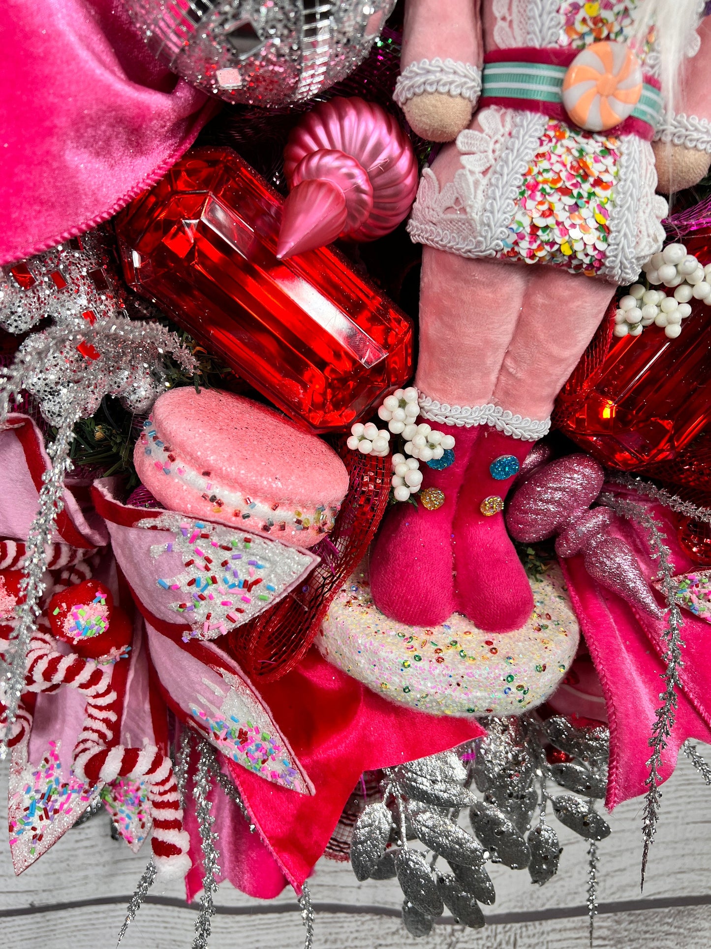 Trendy Nutcracker wreath, Seasonal Winter decorations, Pink and red Christmas, Nutcracker Decorations, Jeweled Nutcracker.