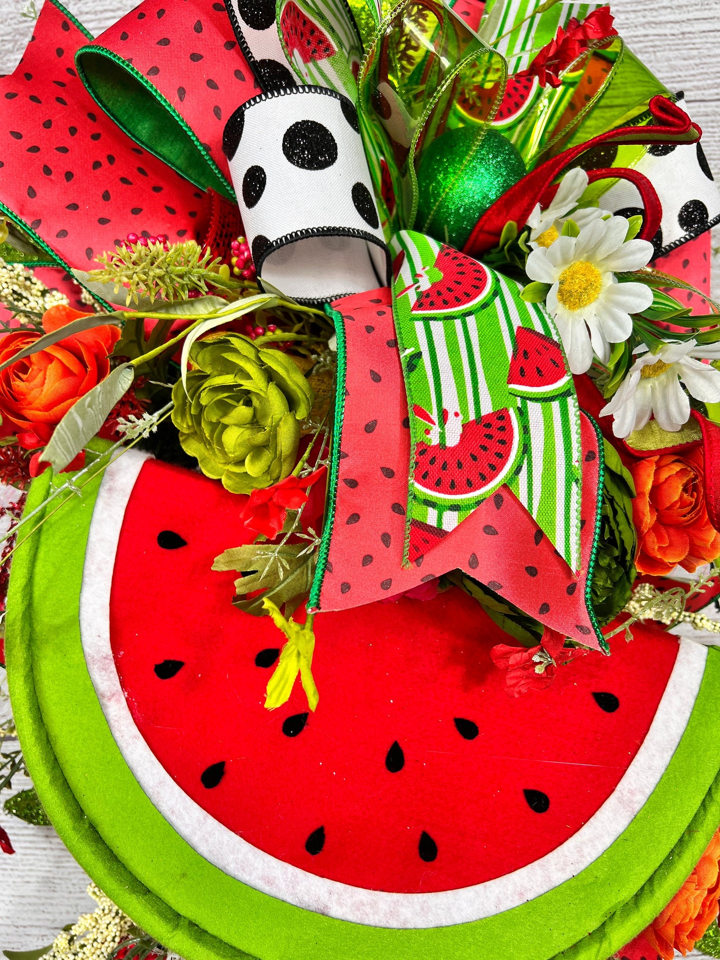 Handmade Watermelon Swag: Summer Door Decoration with Floral Accents