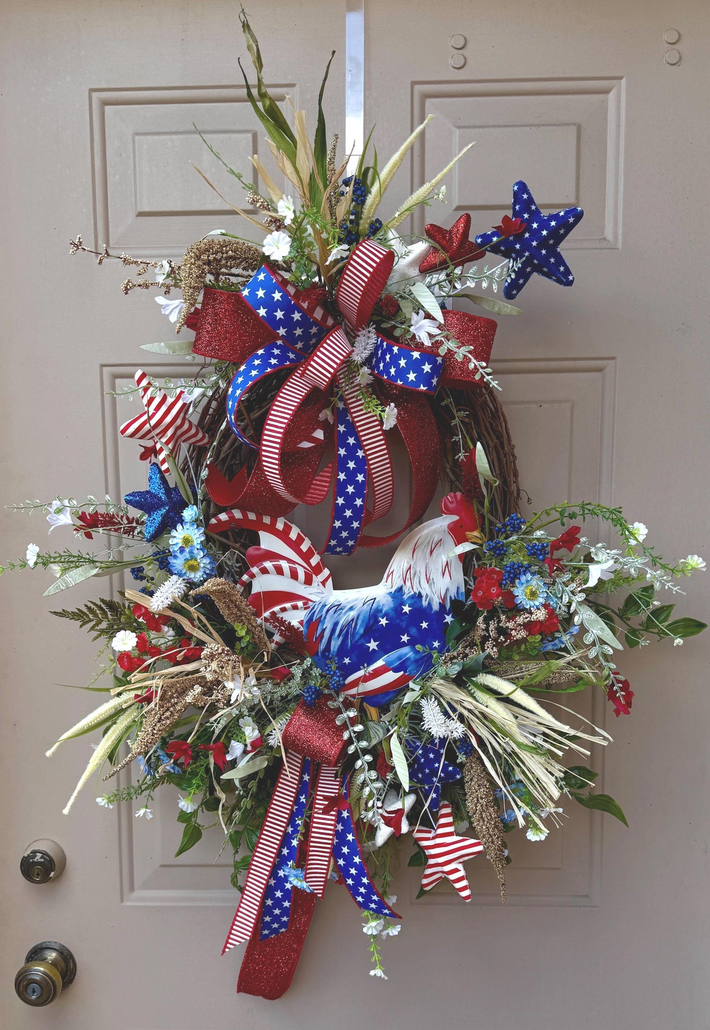 Patriotic Rooster Wreath: Americana Grapevine, 4th of July Decor