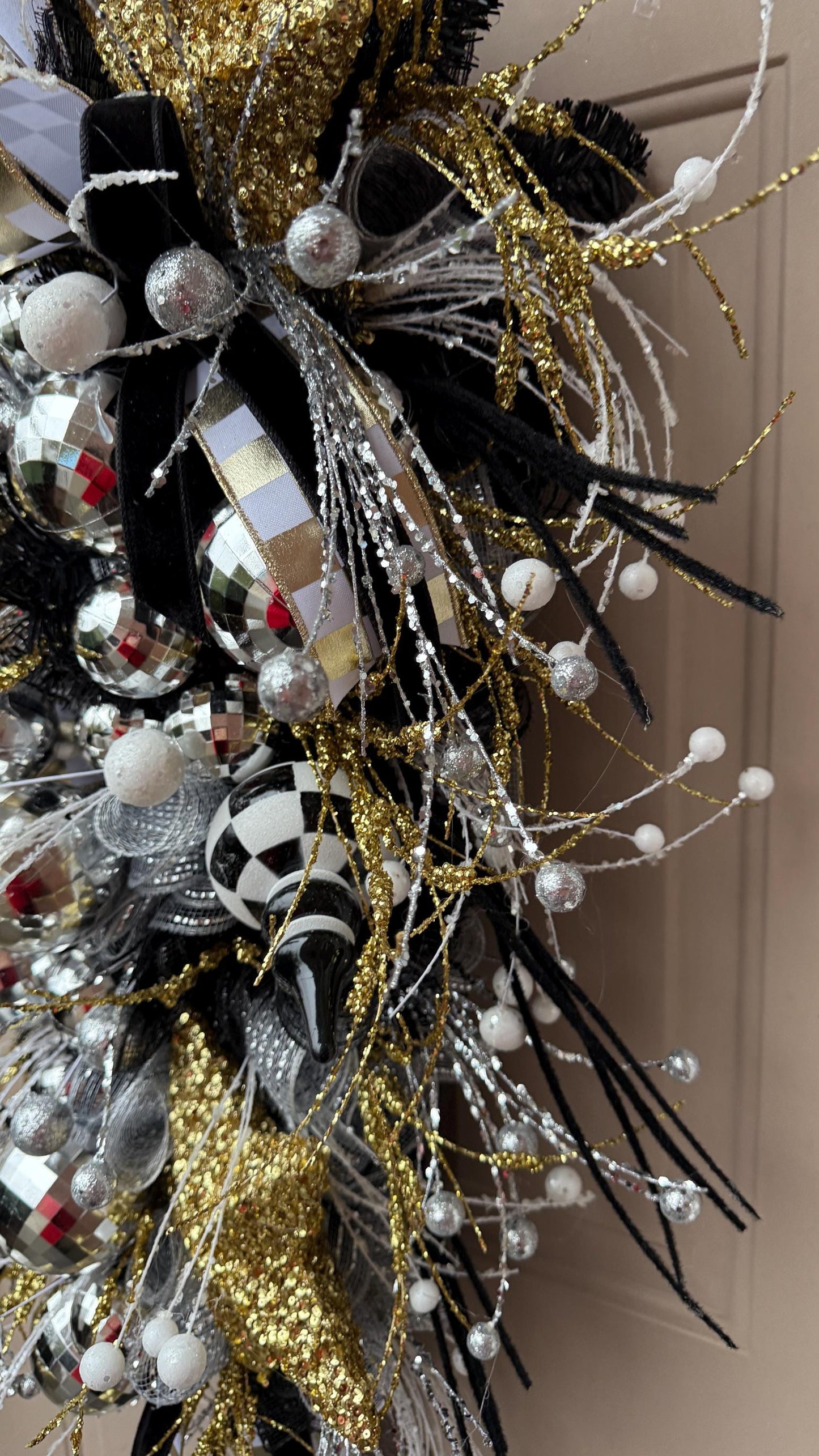 Black and Gold Party Swag: Glam Handmade Winter Decor January Door Decorations
