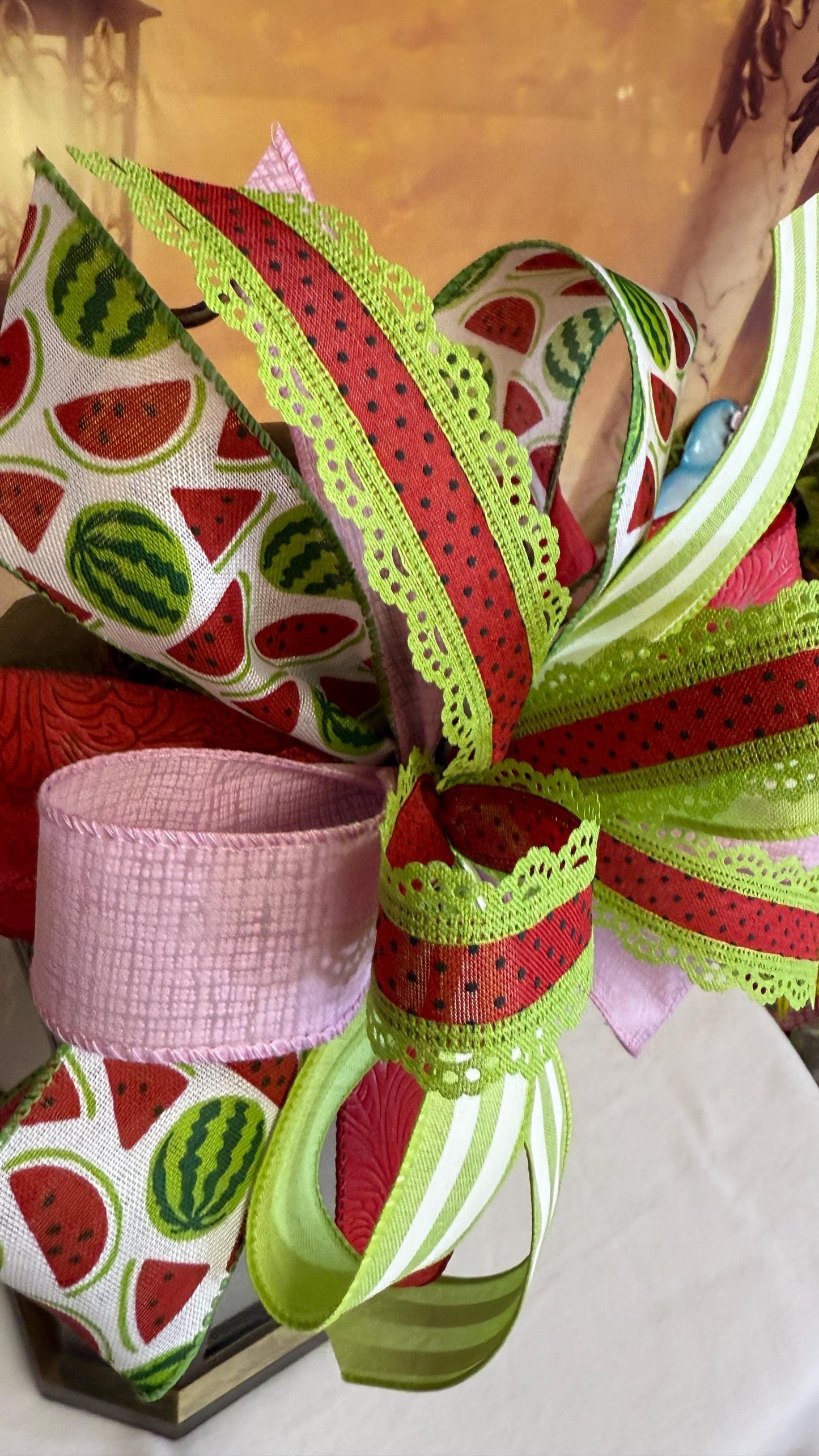 Watermelon Summer Bow, Handmade Ribbon Wreath Attachment