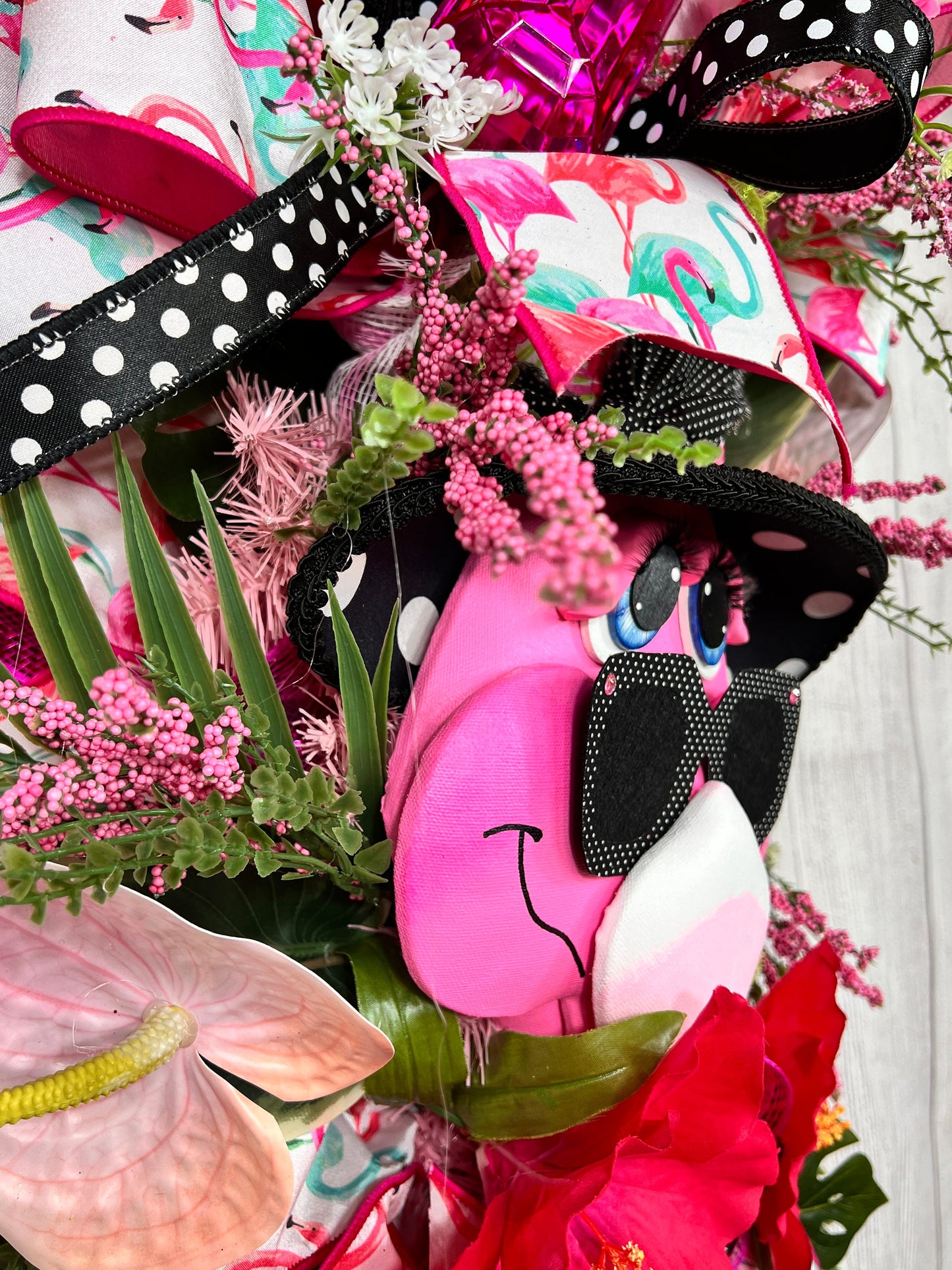 Flamingo Summer Door Swag: Tropical Hibiscus Wreath, 41-Inch