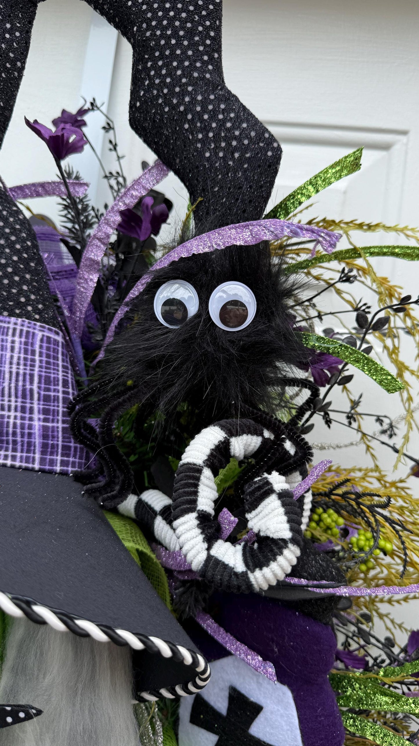 Halloween Witch Wreath: Green Face, Purple and Lime Decor, Spooky Door Decor