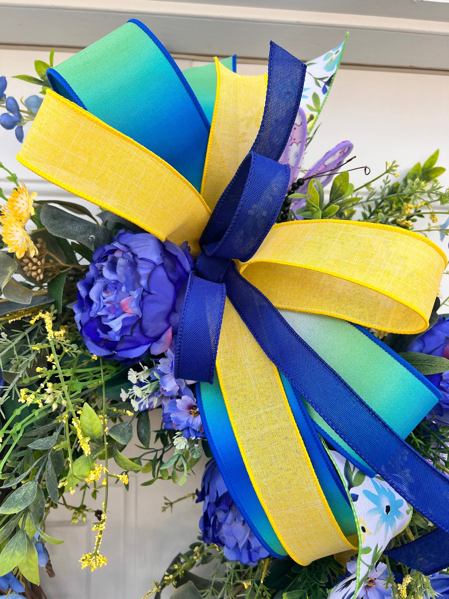 Blue Peony Wreath: Floral Grapevine, Summer Farmhouse Decor