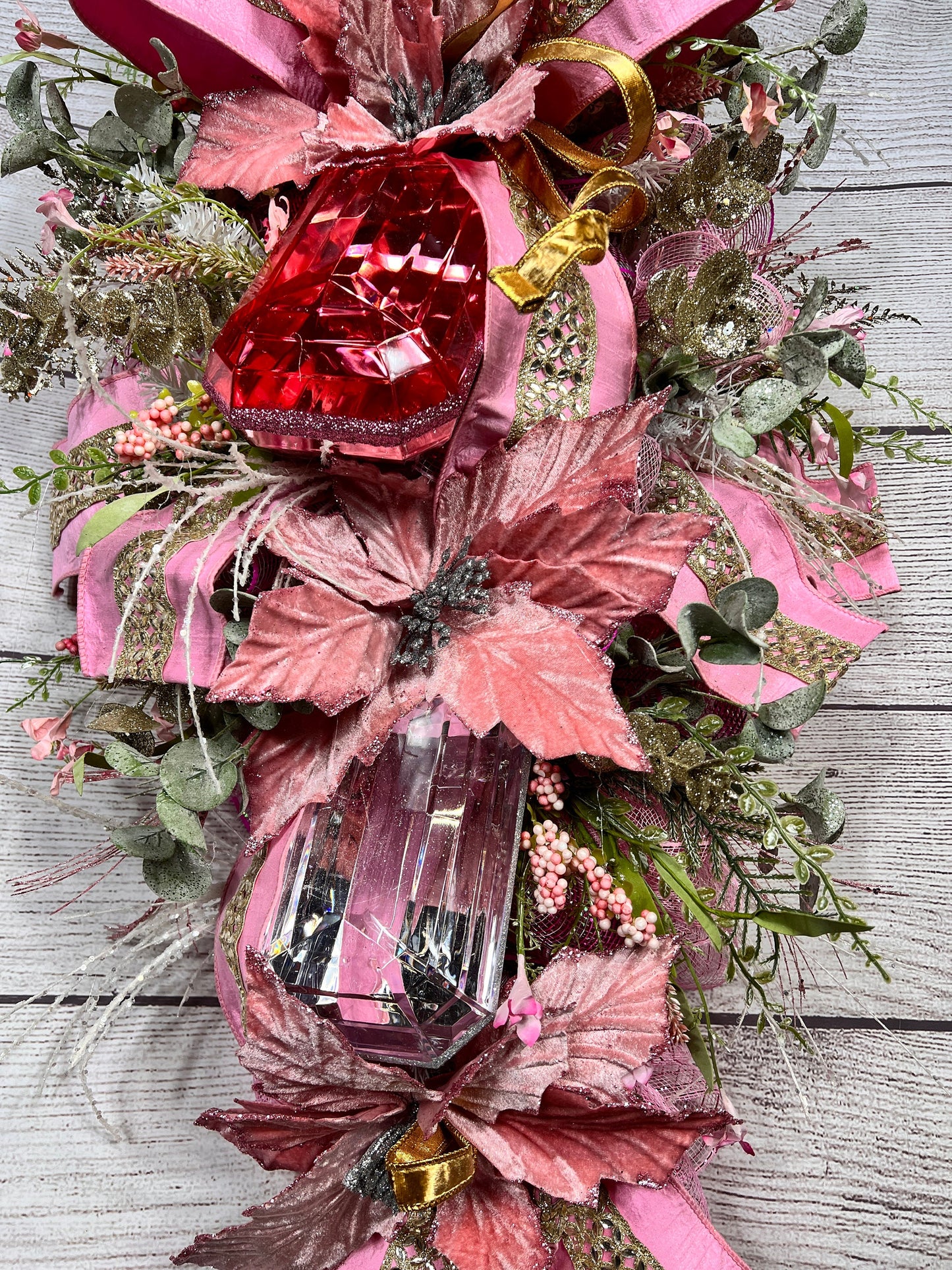 Pink gem wreath, Large Gem Wreath, gift for mom, Jeweled swag wreath, Glam Swag, Unique Gift, handmade front door gem wreath.