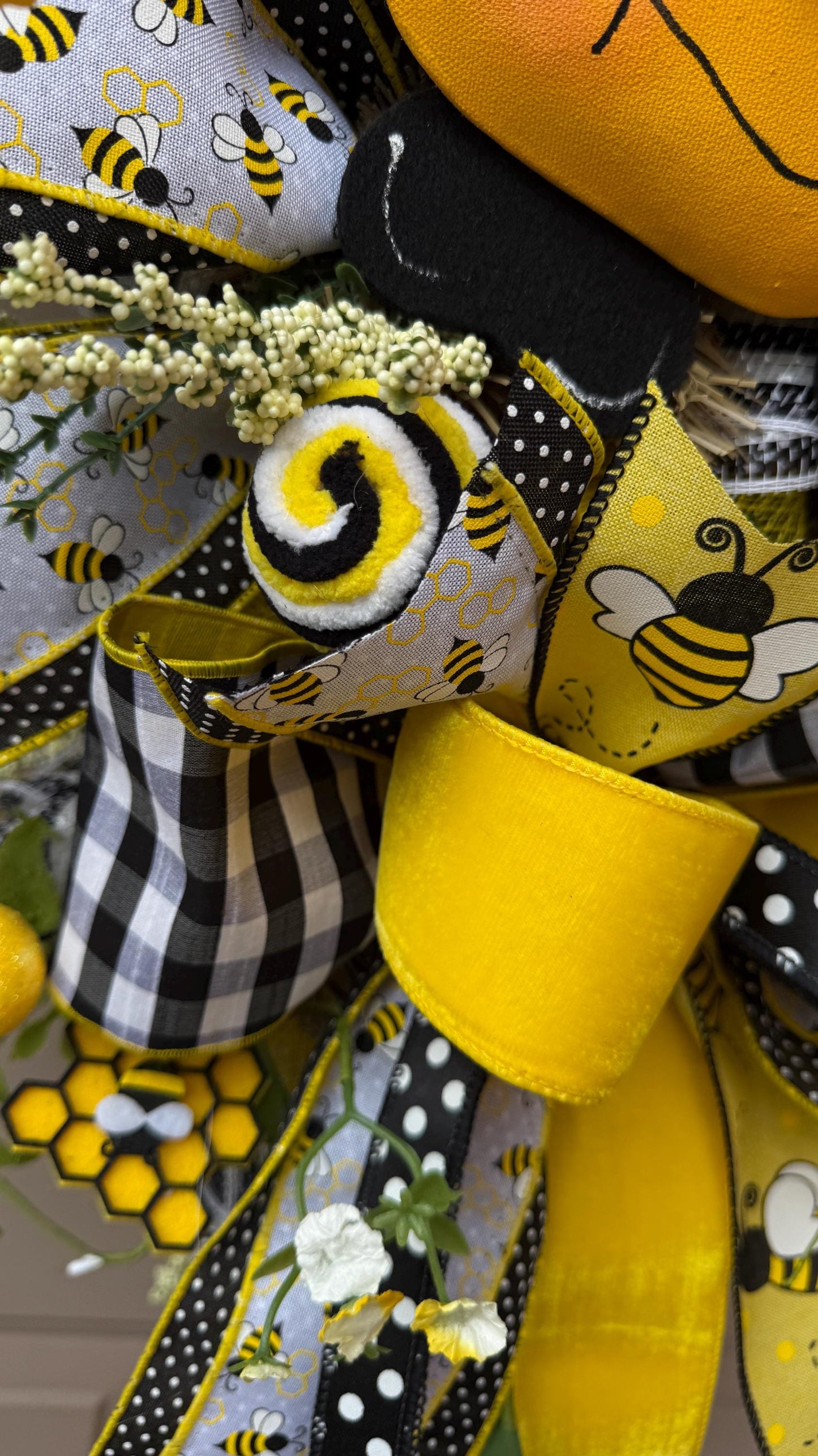 Extra Large Bee Door Swag: Sunny Yellow Summer Decor