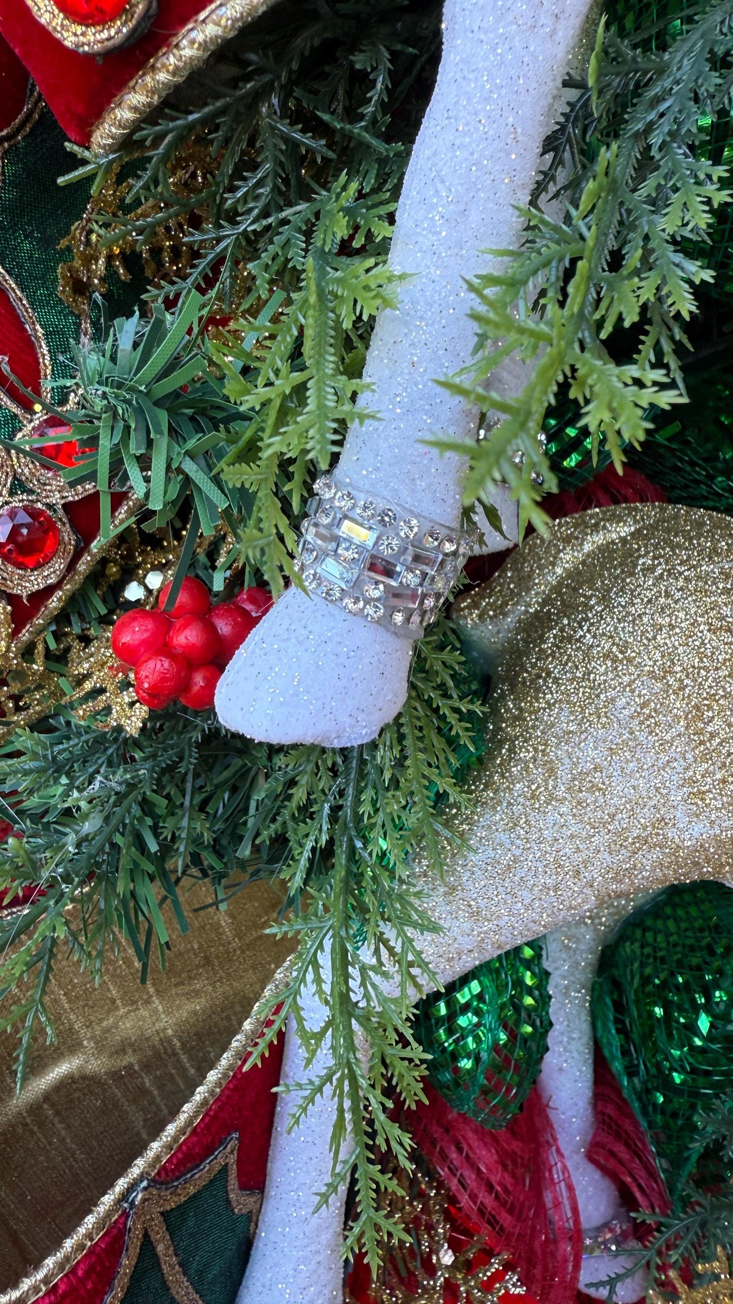 Handmade Extra Large Christmas Swag: Rhinestone Reindeer, Holiday Door Decor