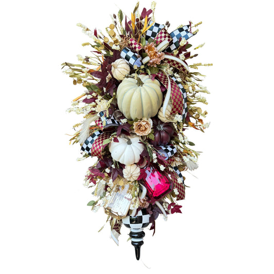 Cream Pumpkin Fall Swag – Neutral Autumn Door Décor,  Vintage-Inspired Decoration