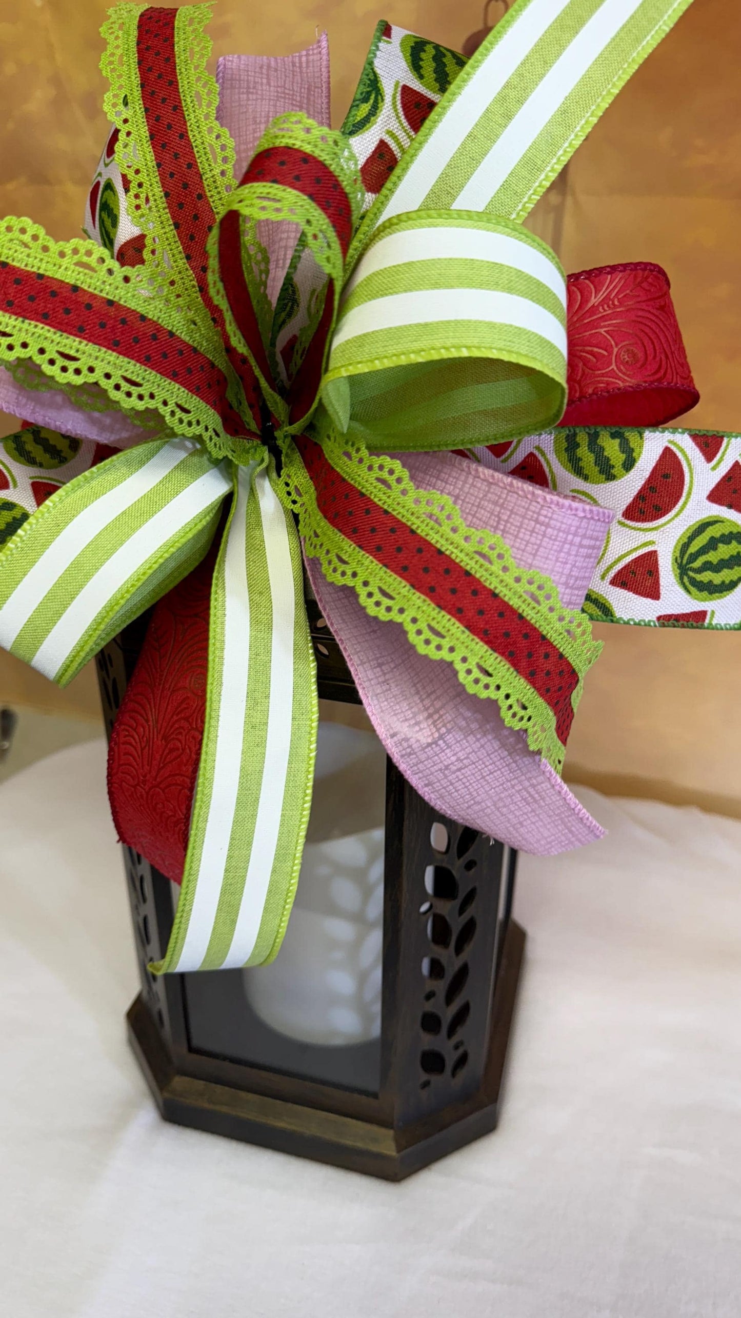 Watermelon Summer Bow, Handmade Ribbon Wreath Attachment