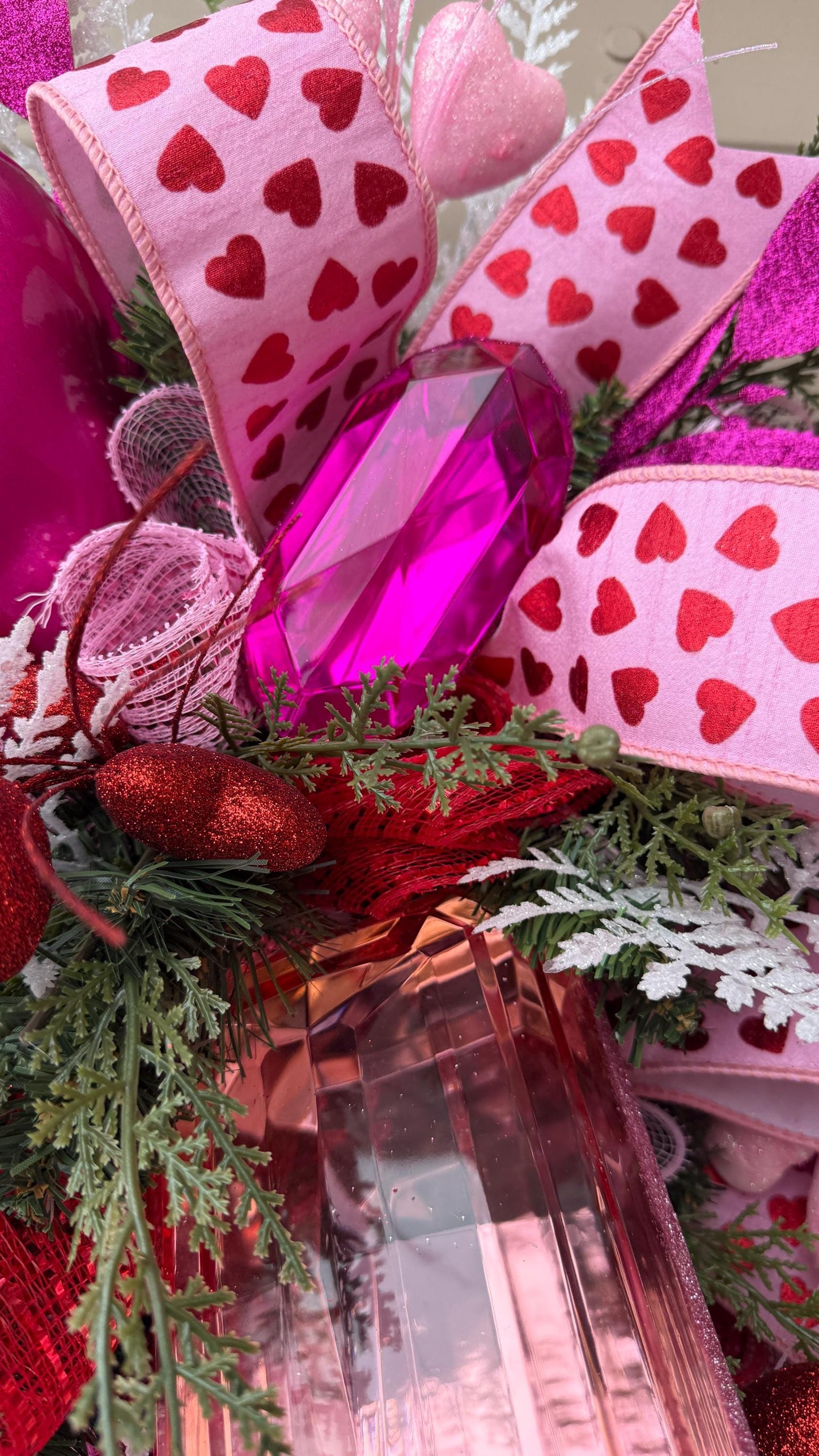 Valentine's Day Swag: Pink Gem Heart Wreath, Front Door Decor
