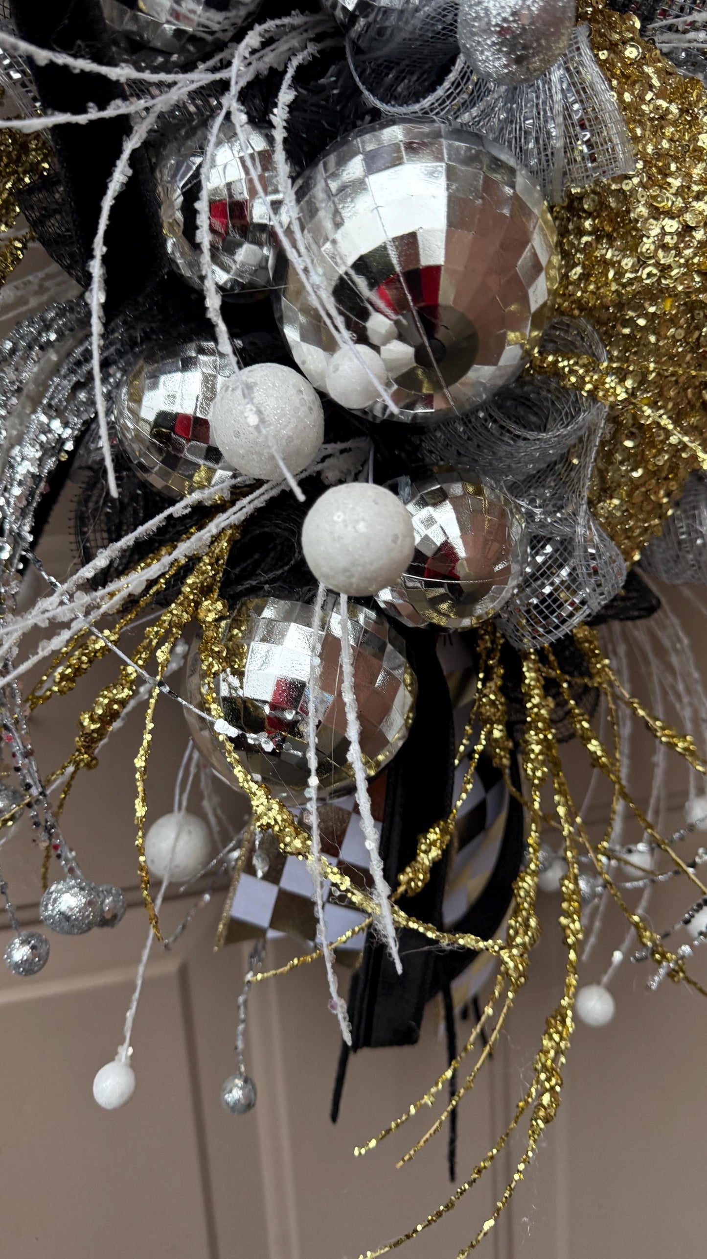 Black and Gold Party Swag: Glam Handmade Winter Decor January Door Decorations