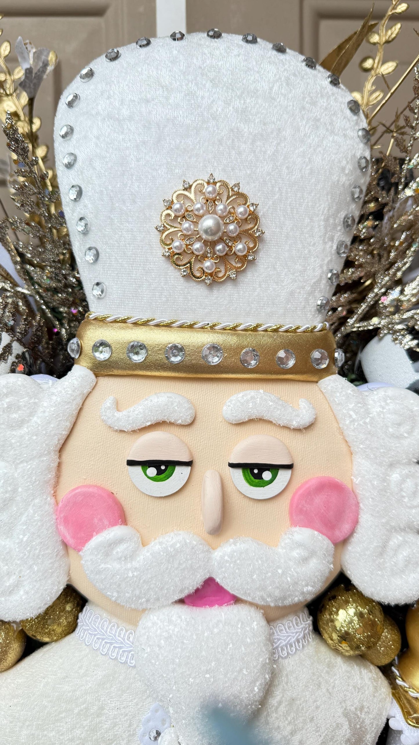 Nutcracker Christmas Wreath White and Gold  Large Luxury Holiday Door Decoration