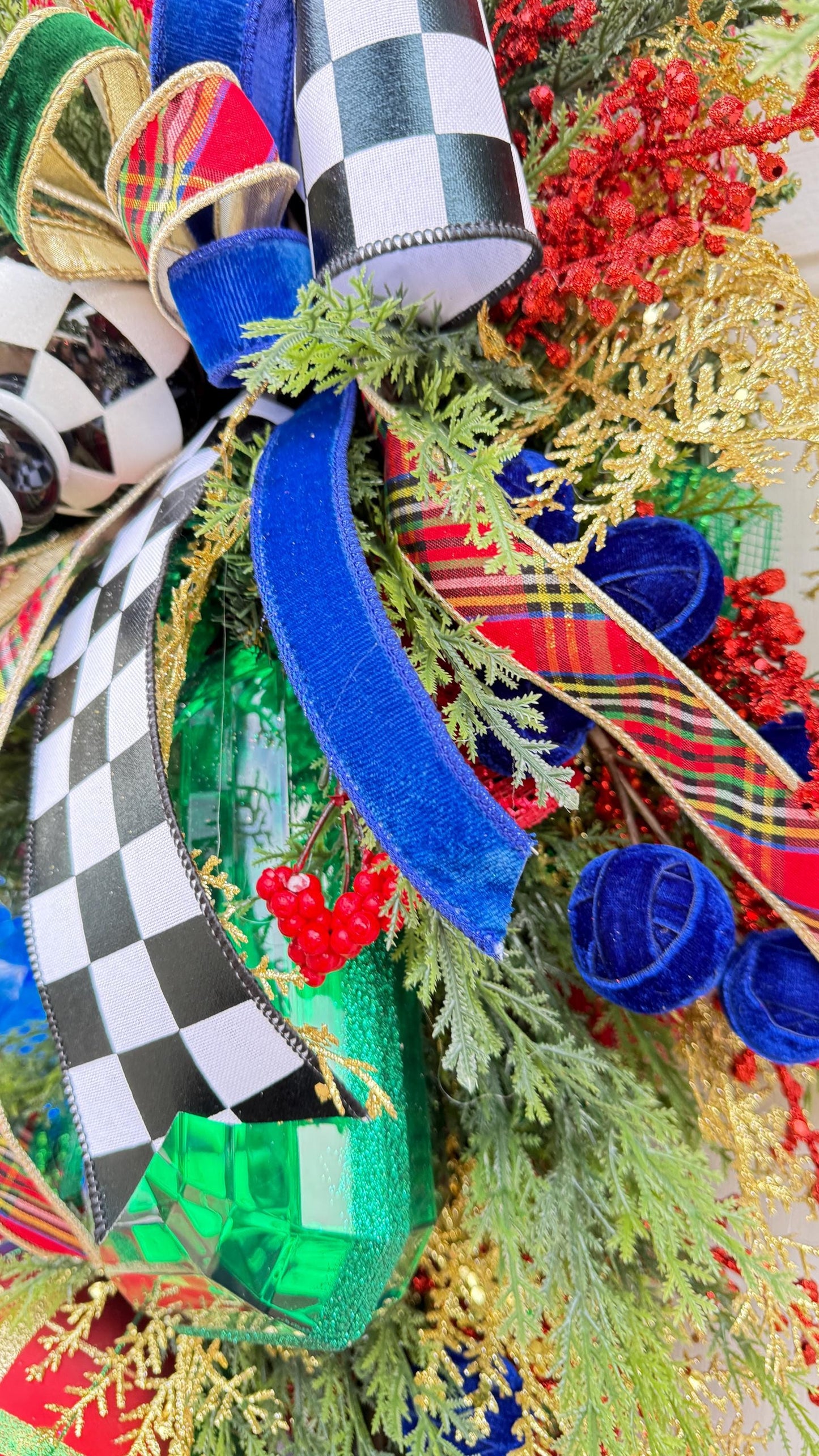 Oversized Luxury Christmas Swag with Velvet Accents, Jewel Details & Elegant Greenery
