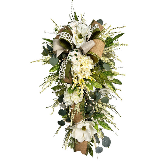 Elegant Spring Hydrangea Teardrop Swag Wreath, Front Door Decor, Seasonal Floral Accent, Everyday decor for door