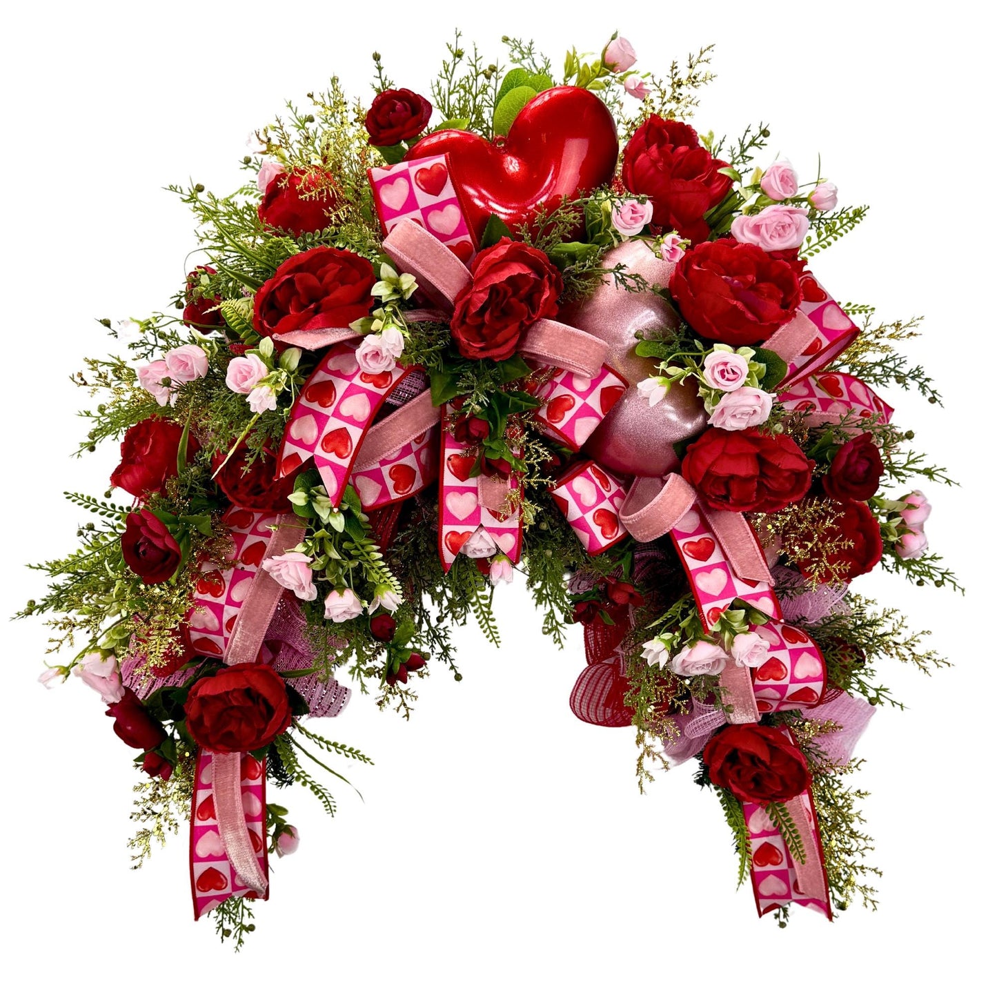 Handmade Valentine Swag: Red & Pink Roses, Heart Accents