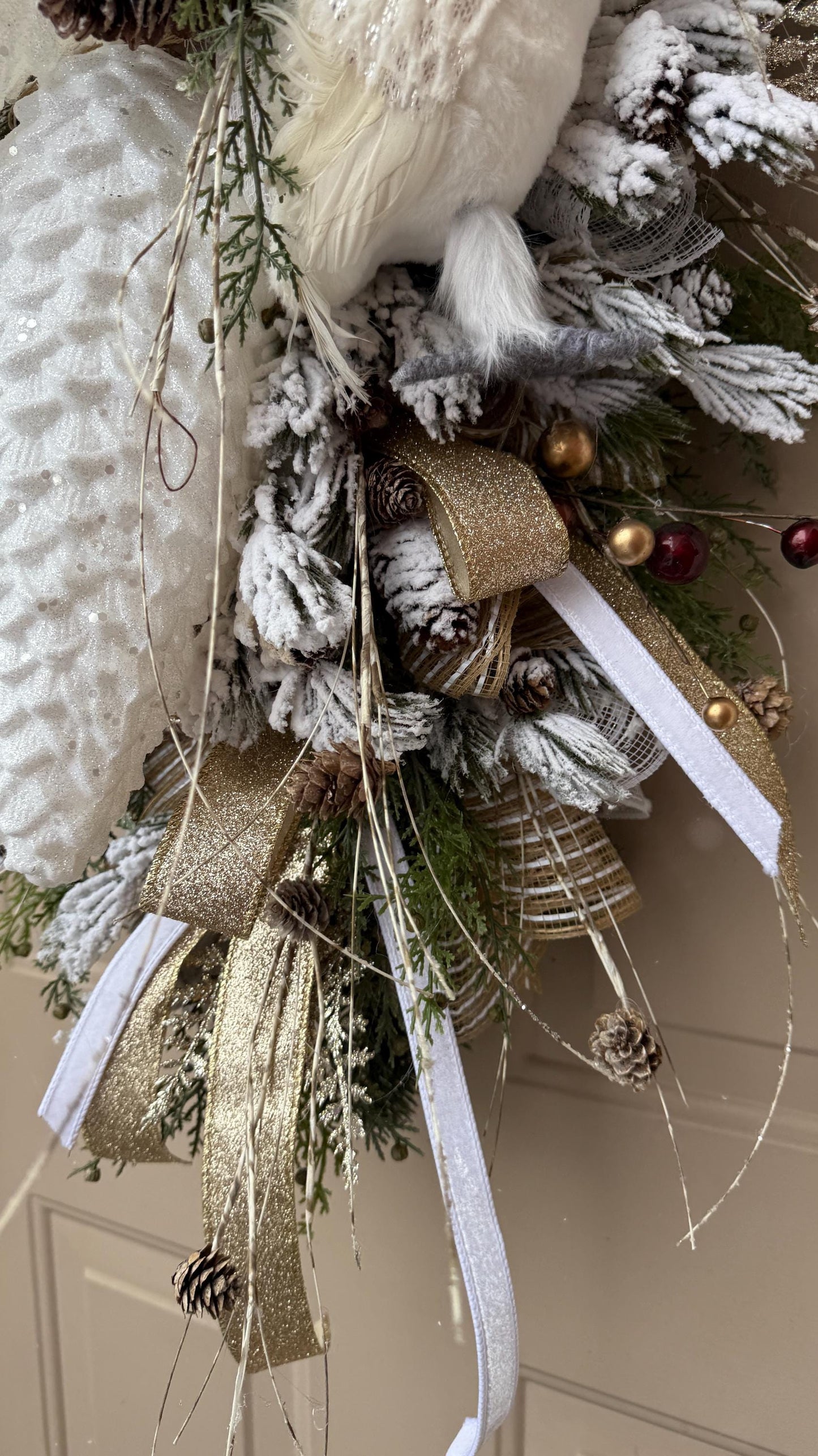 Winter Owl Wreath Swag Luxury Christmas Door Decoration  Deco Mesh Swag