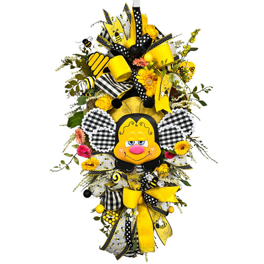 Extra Large Bee Door Swag: Sunny Yellow Summer Decor