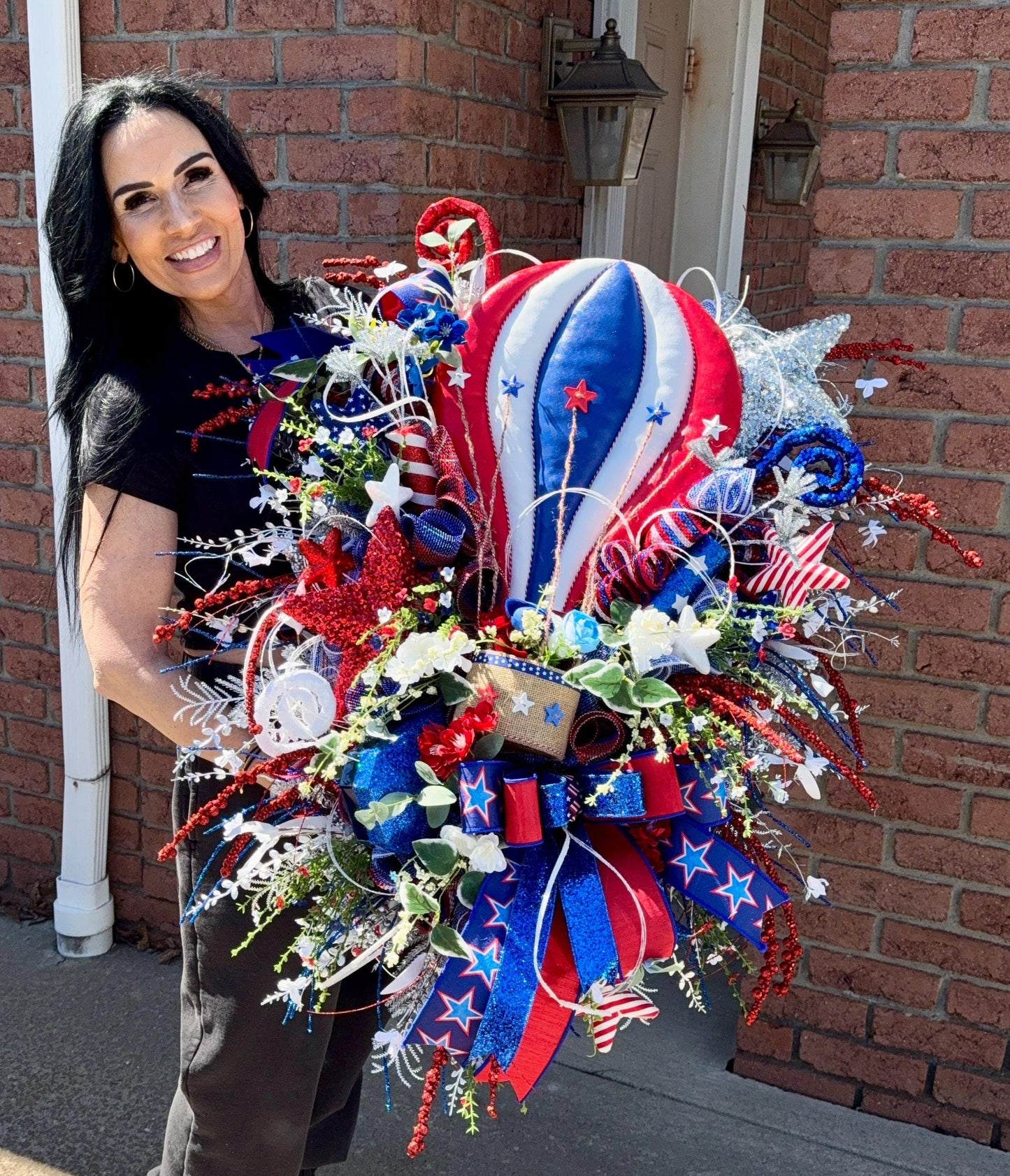 Patriotic Hot Air Balloon Wreath: 4th of July Americana Door Decor