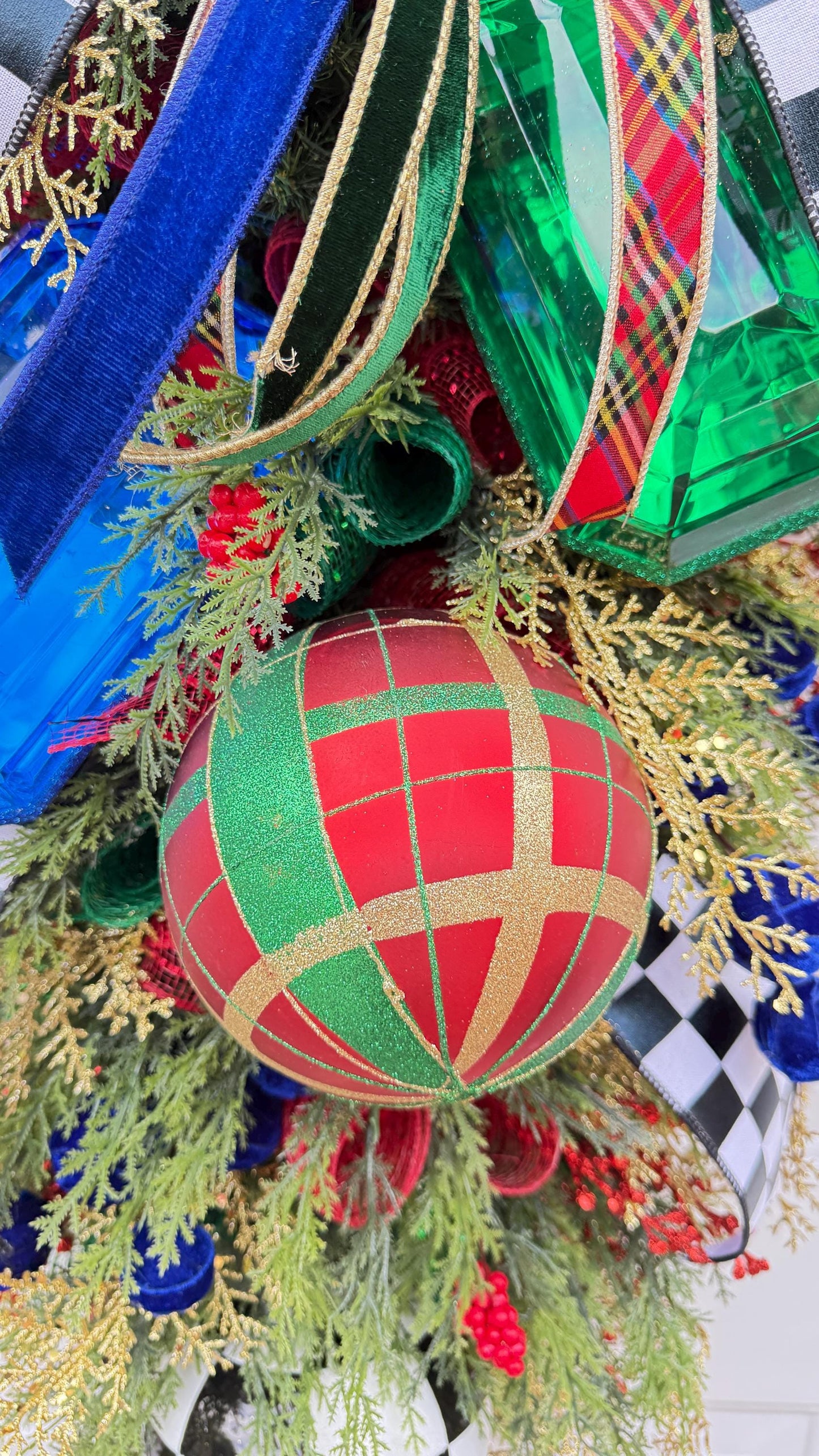 Oversized Luxury Christmas Swag with Velvet Accents, Jewel Details & Elegant Greenery