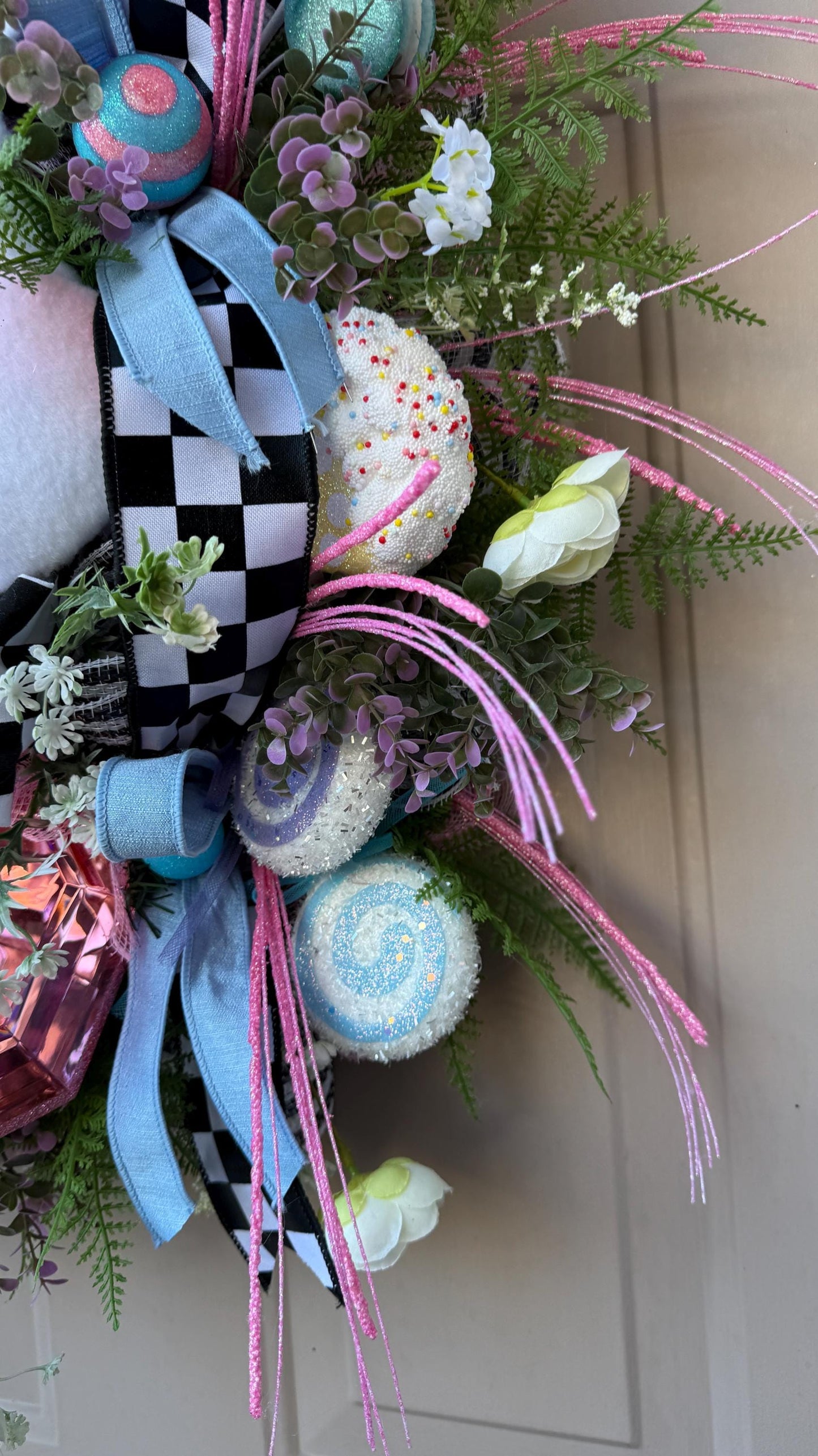 Pink Gem Easter Wreath: Handmade Bunny Door Decor