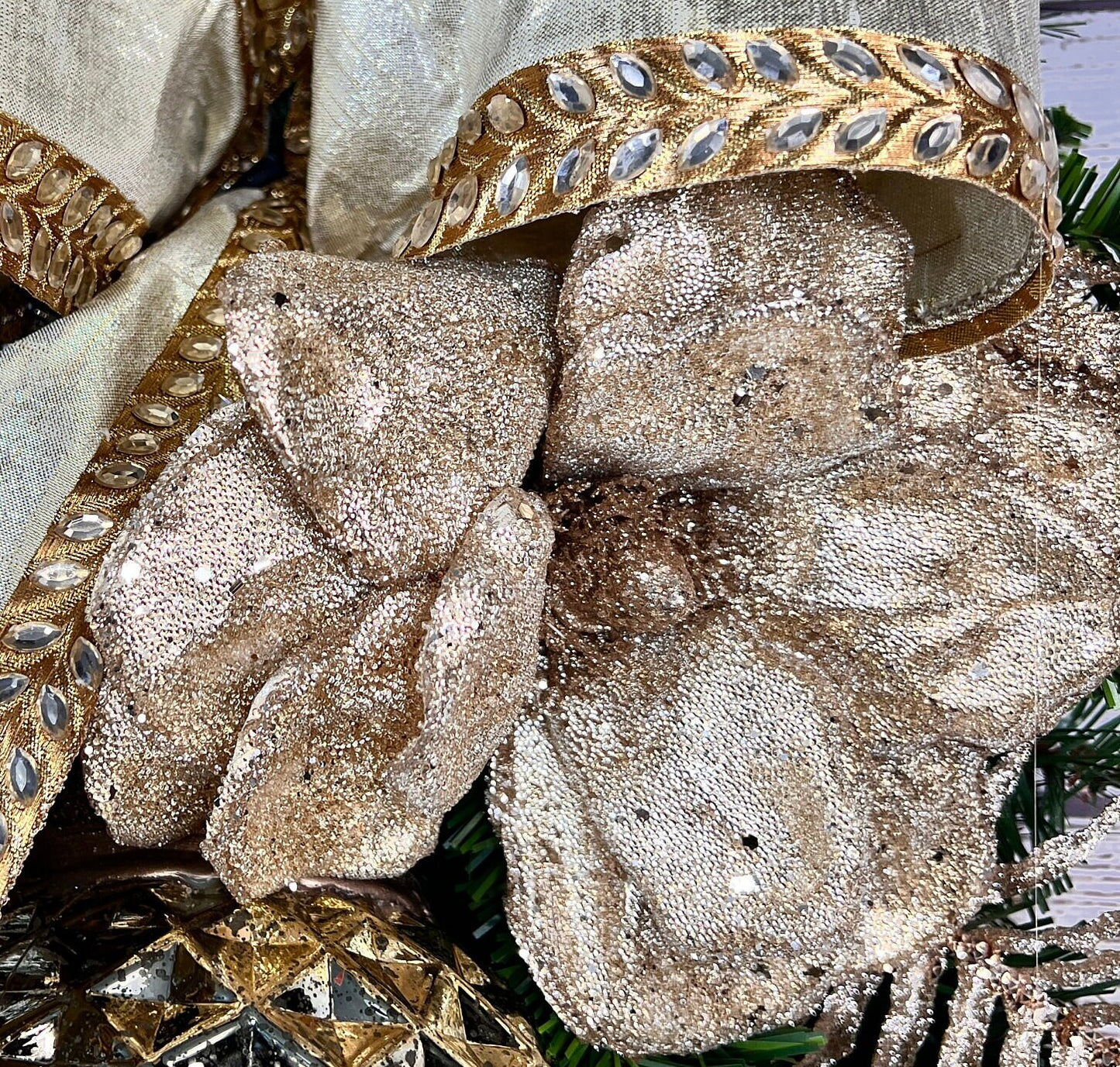 Luxury Gold Christmas Swag: Holiday Door Decor, Metallic Ornaments