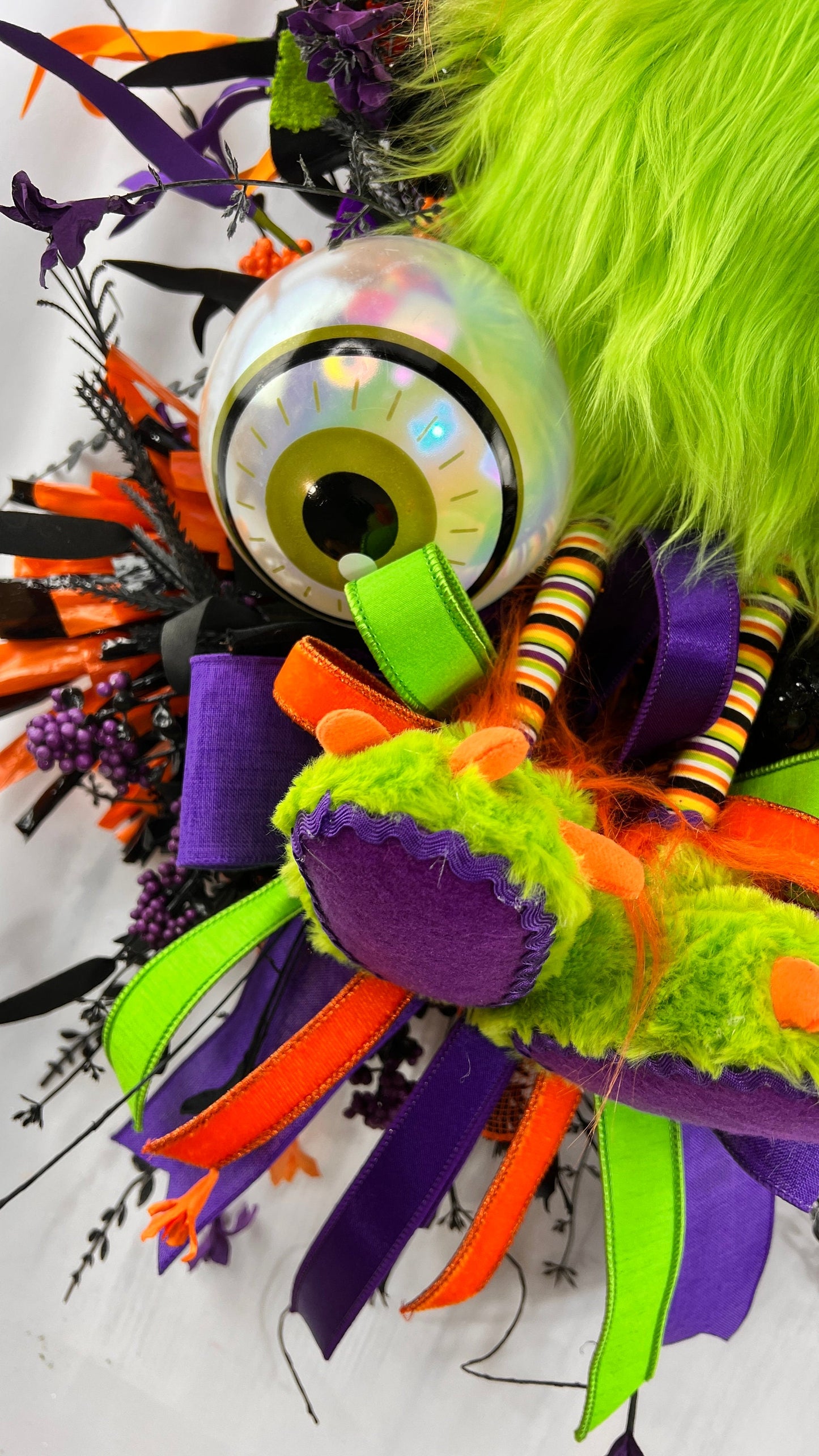 Green Halloween Swag Eyeball Door Wreath, Purple Orange Black Decoration