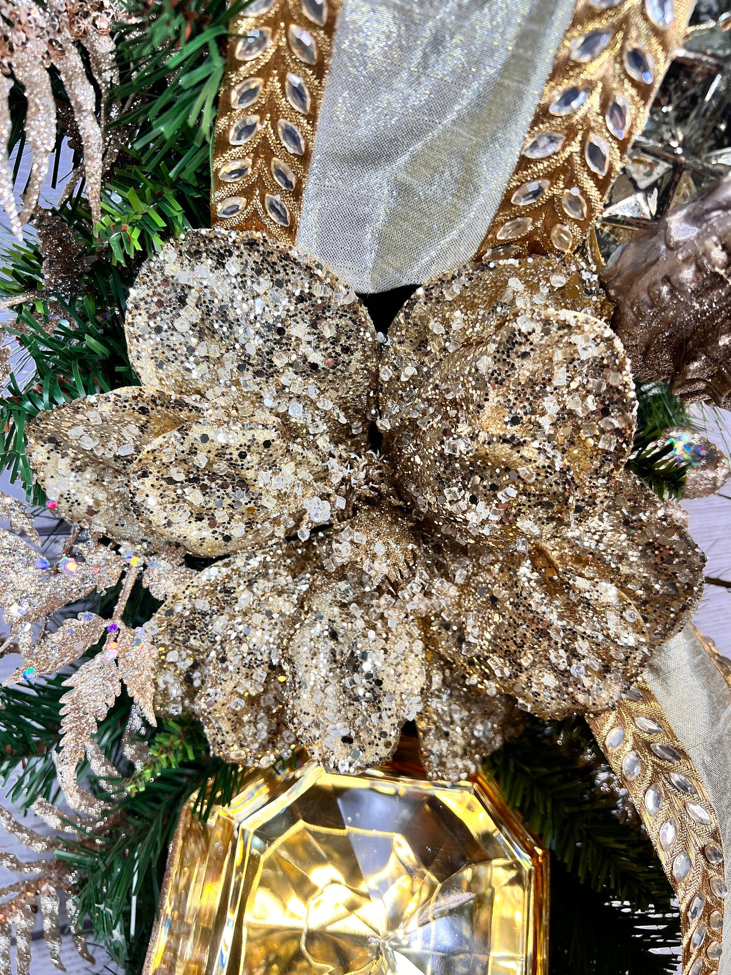 Luxury Gold Christmas Swag: Holiday Door Decor, Metallic Ornaments