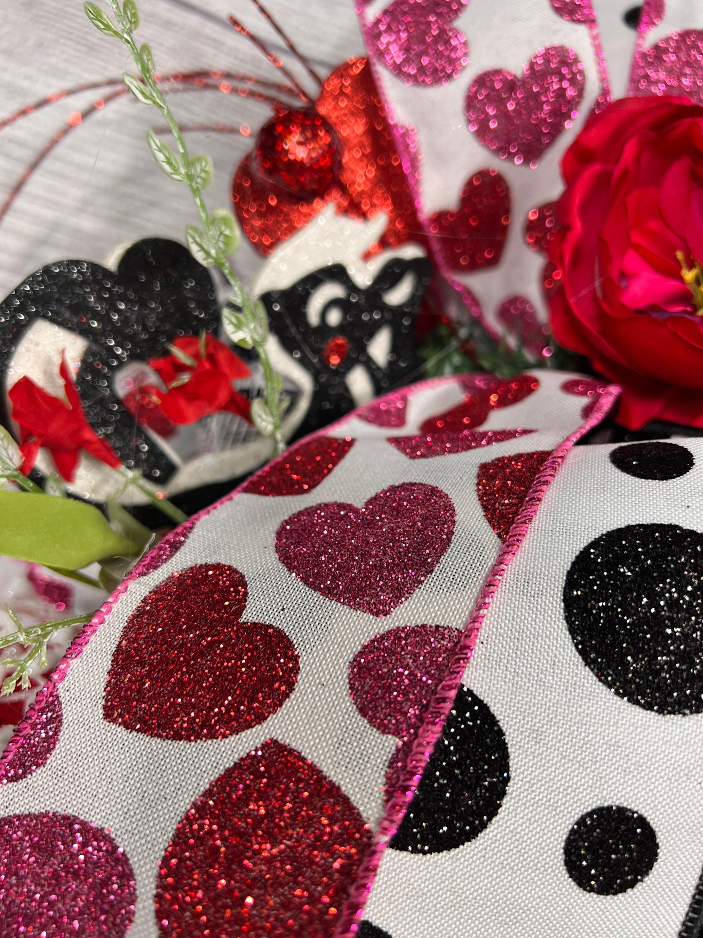 Handmade Valentine's Skunk Wreath: Whimsical Heart Front Door Decor