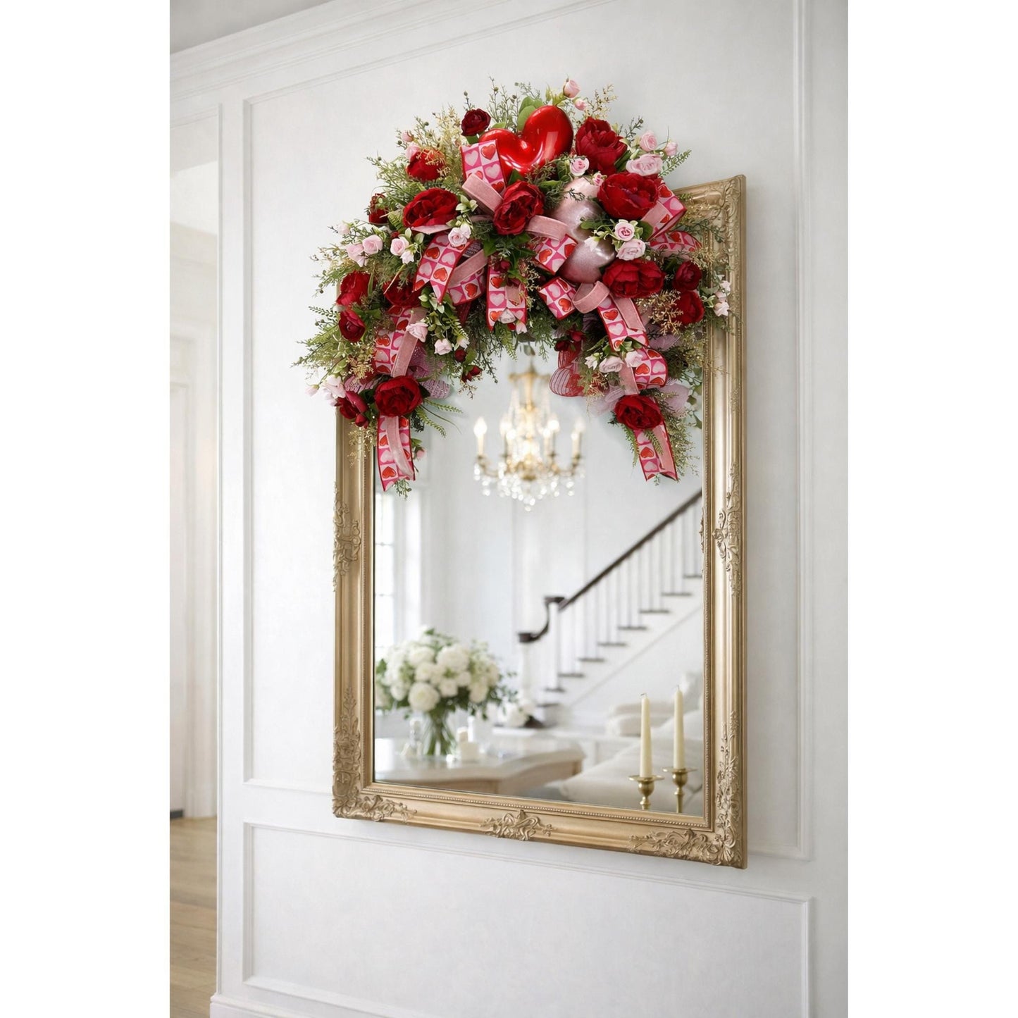 Handmade Valentine Swag: Red & Pink Roses, Heart Accents