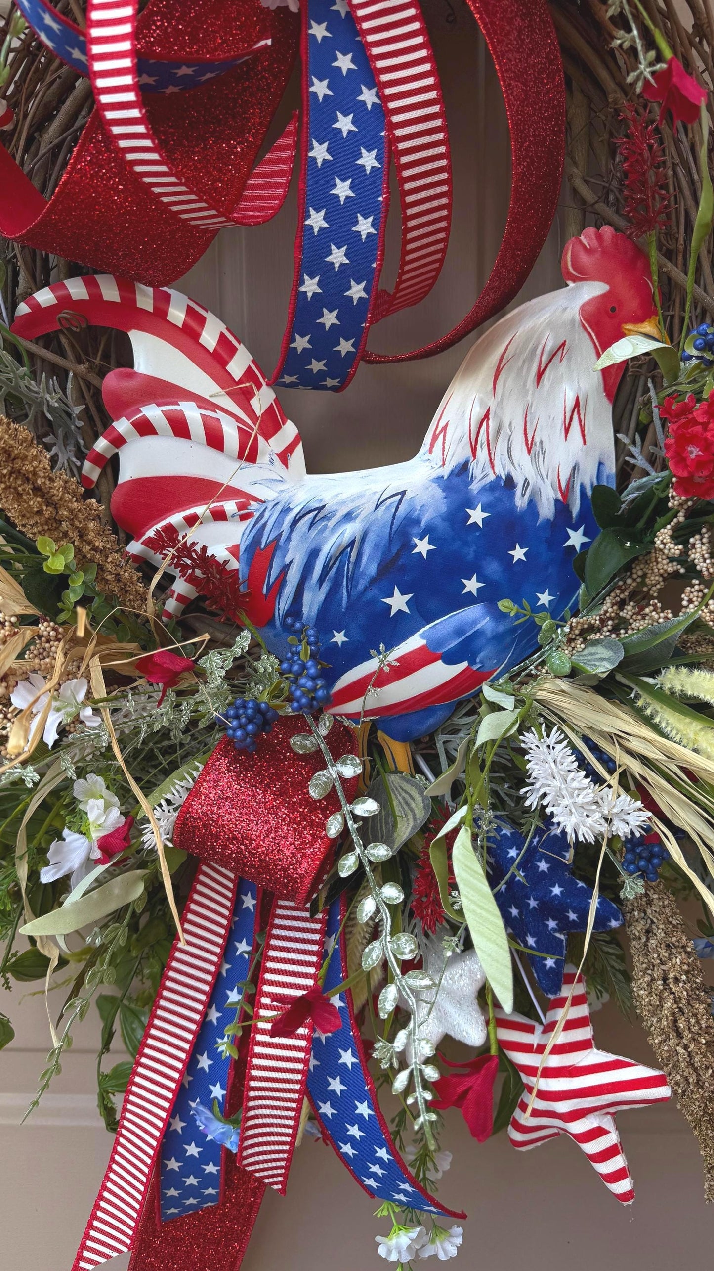 Patriotic Rooster Wreath: Americana Grapevine, 4th of July Decor