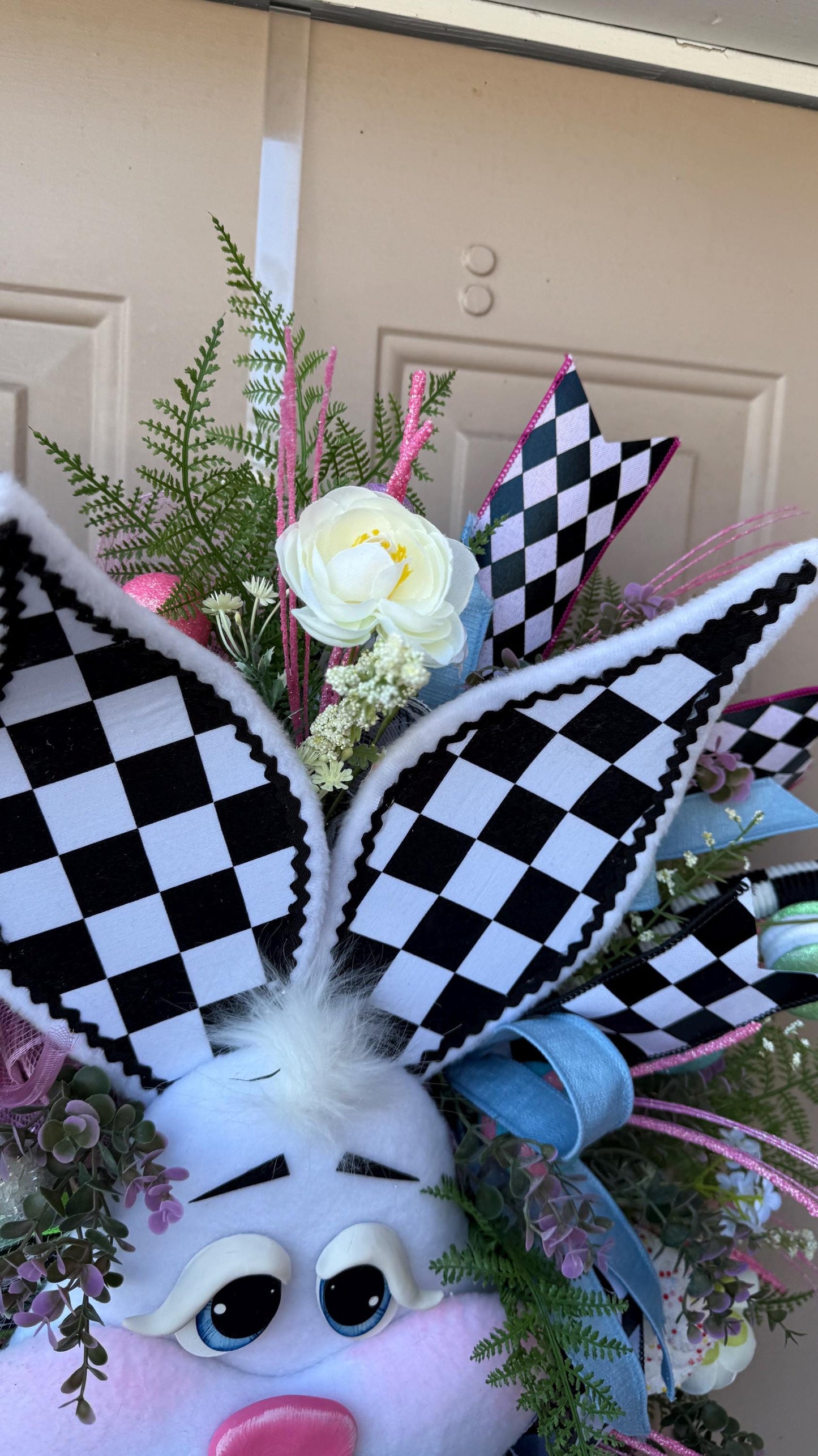 Pink Gem Easter Wreath: Handmade Bunny Door Decor