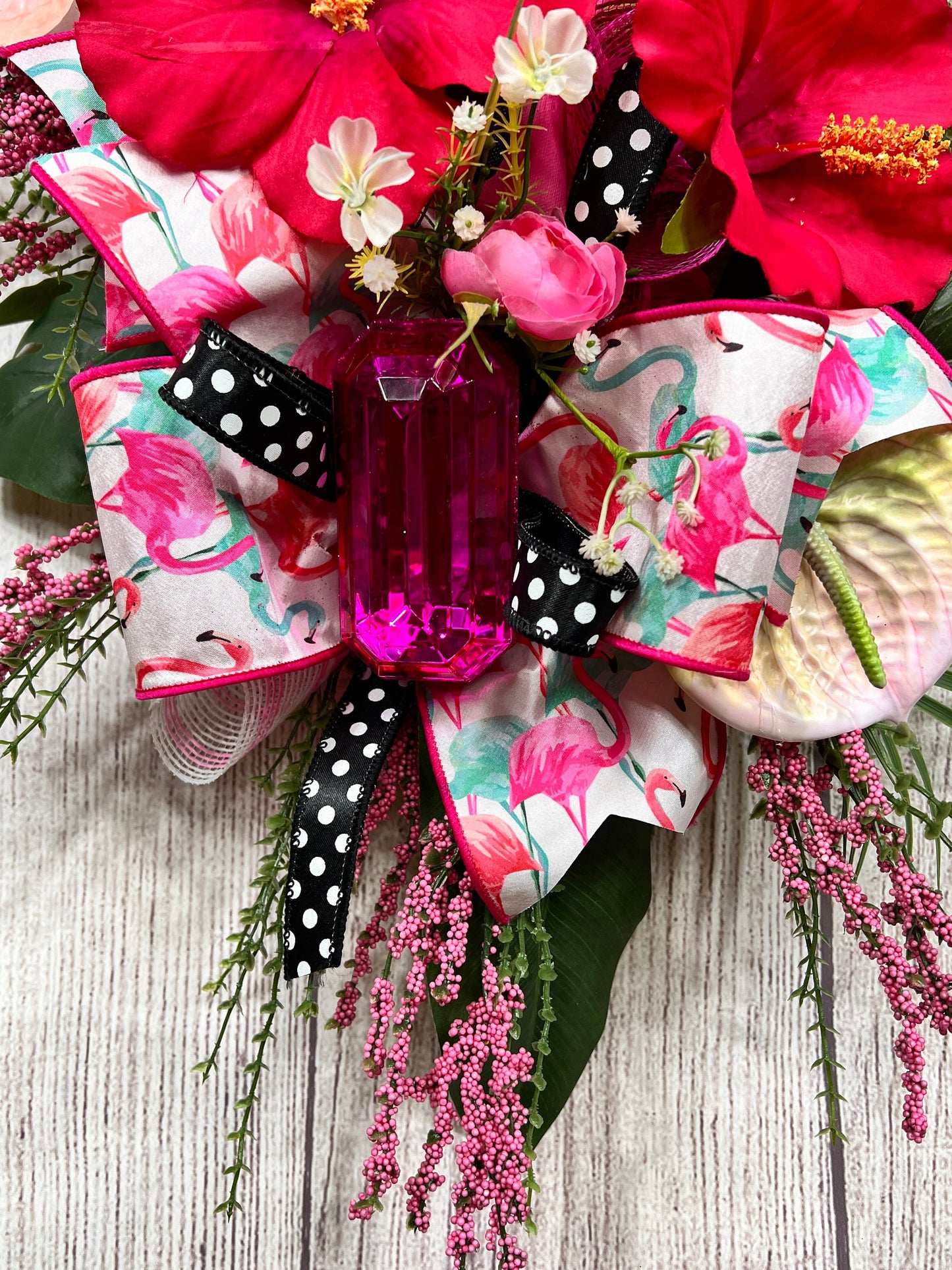 Flamingo Summer Door Swag: Tropical Hibiscus Wreath, 41-Inch