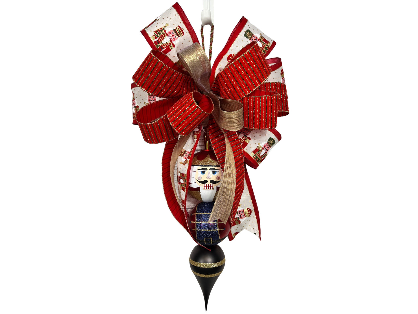 Handmade Nutcracker Christmas Bow: Red and Gold Holiday Decor