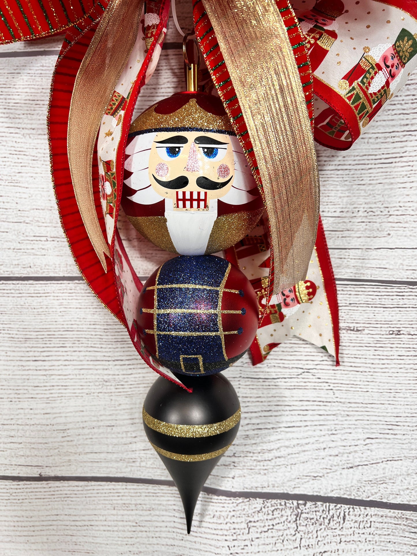 Handmade Nutcracker Christmas Bow: Red and Gold Holiday Decor