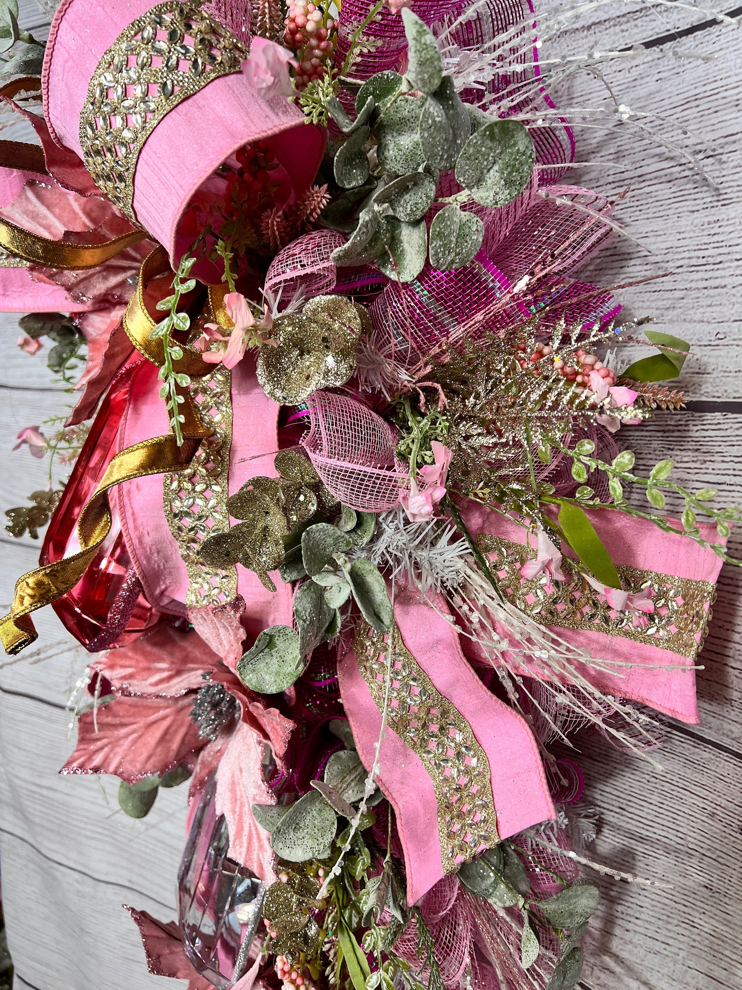 Pink gem wreath, Large Gem Wreath, gift for mom, Jeweled swag wreath, Glam Swag, Unique Gift, handmade front door gem wreath.