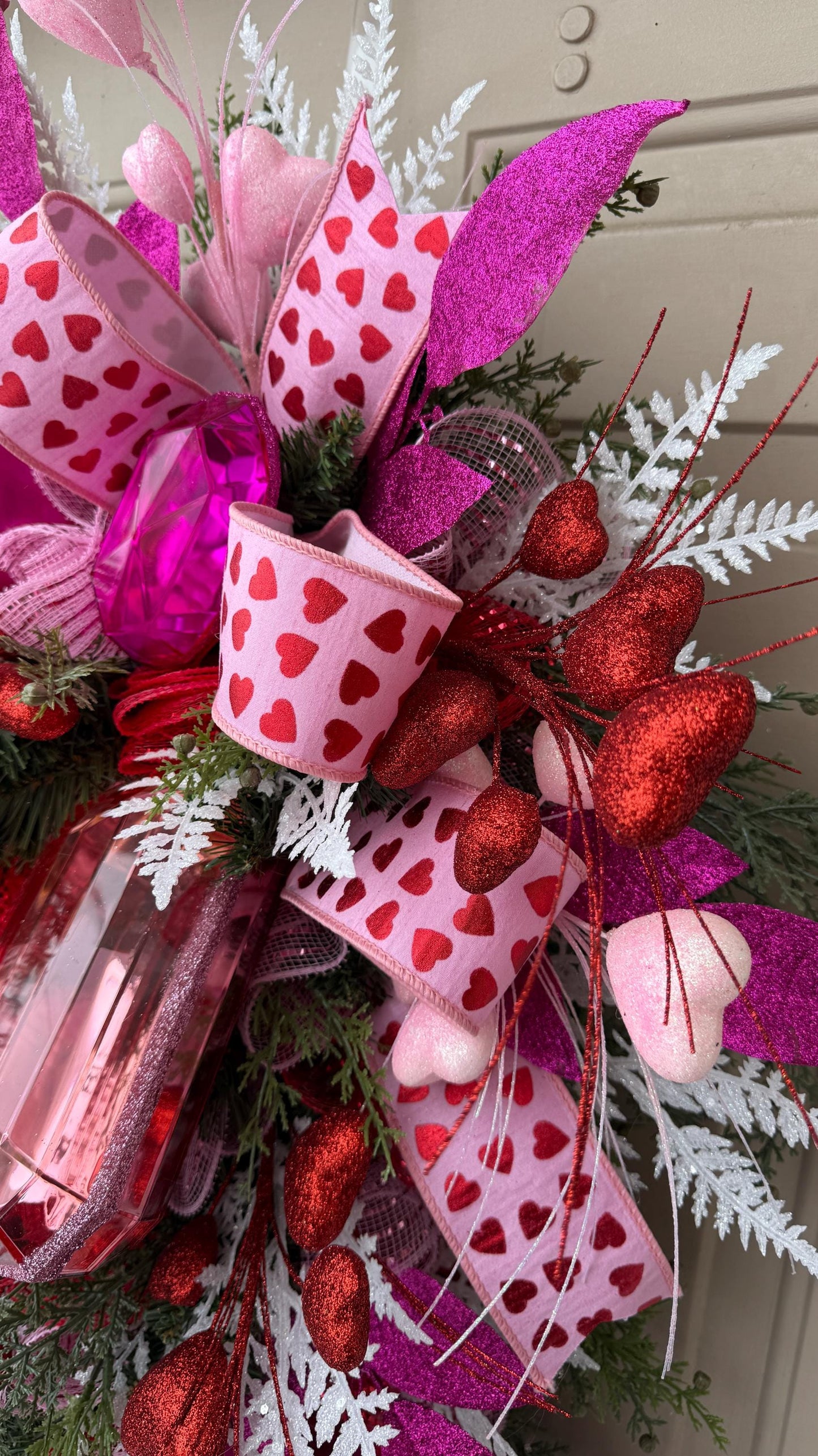 Valentine's Day Swag: Pink Gem Heart Wreath, Front Door Decor