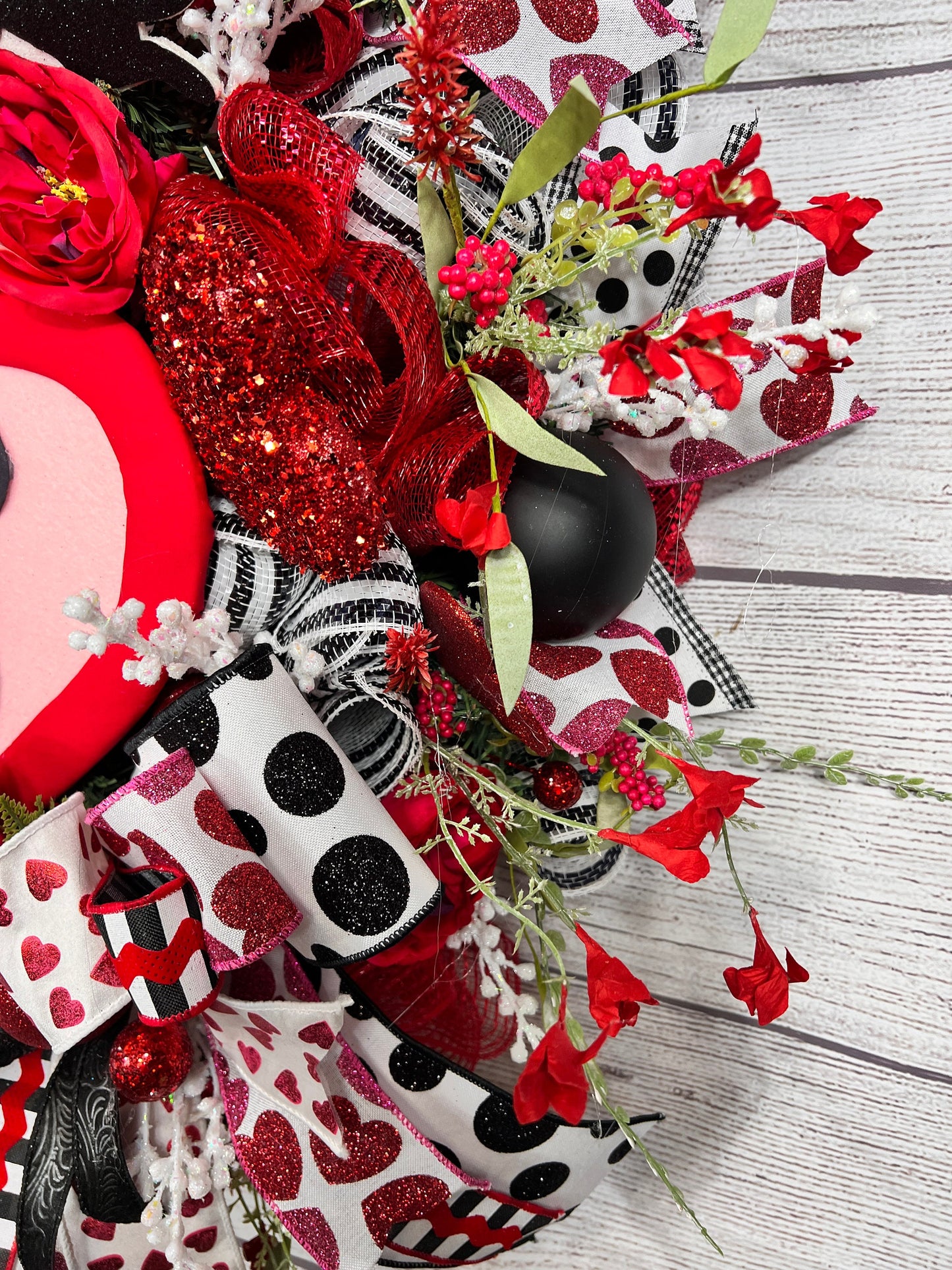 Handmade Valentine's Skunk Wreath: Whimsical Heart Front Door Decor