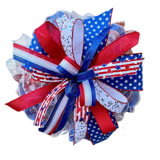 Patriotic 4th of July Door Bow, American Flag Wreath Topper