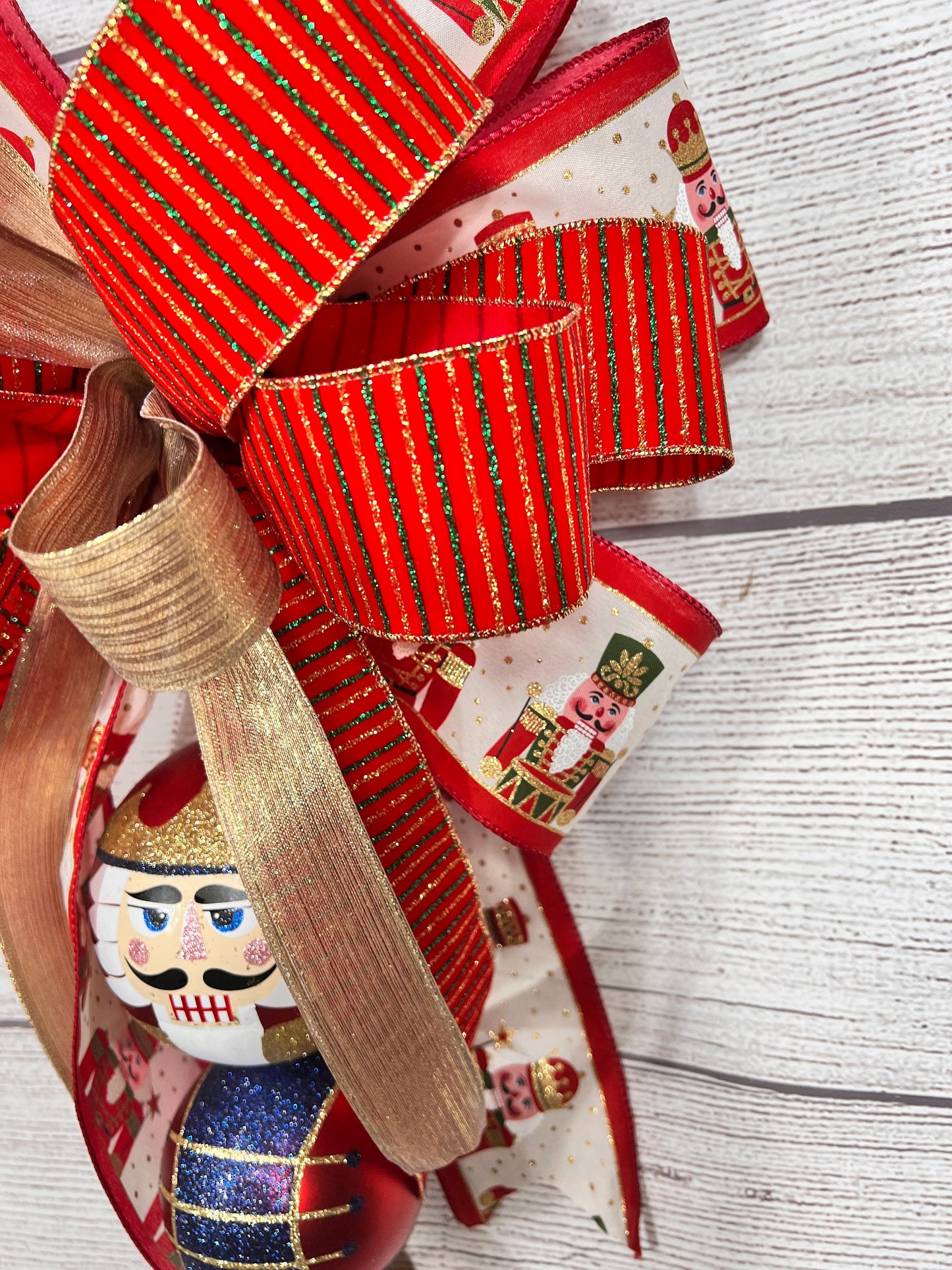 Handmade Nutcracker Christmas Bow: Red and Gold Holiday Decor