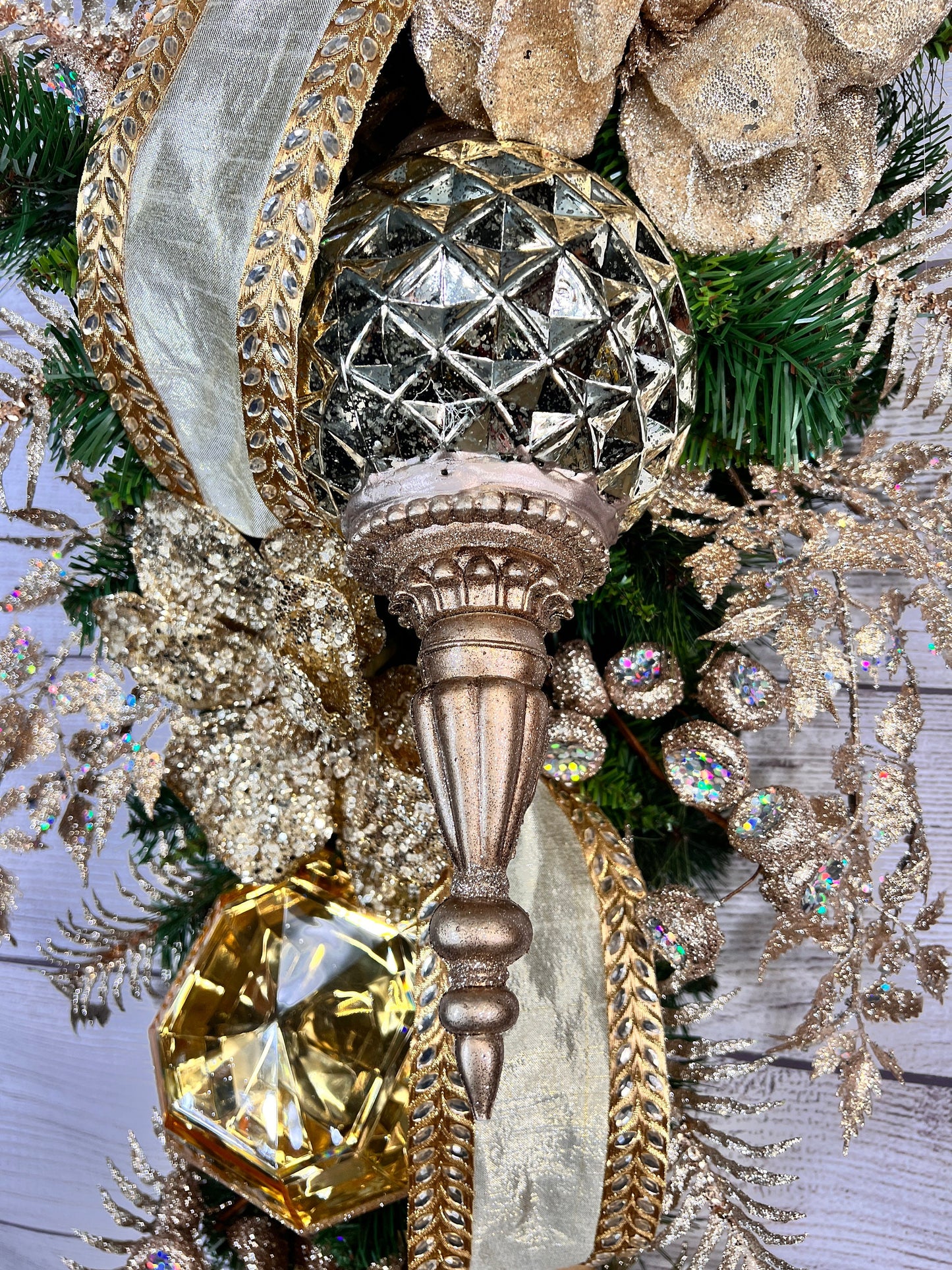 Luxury Gold Christmas Swag: Holiday Door Decor, Metallic Ornaments