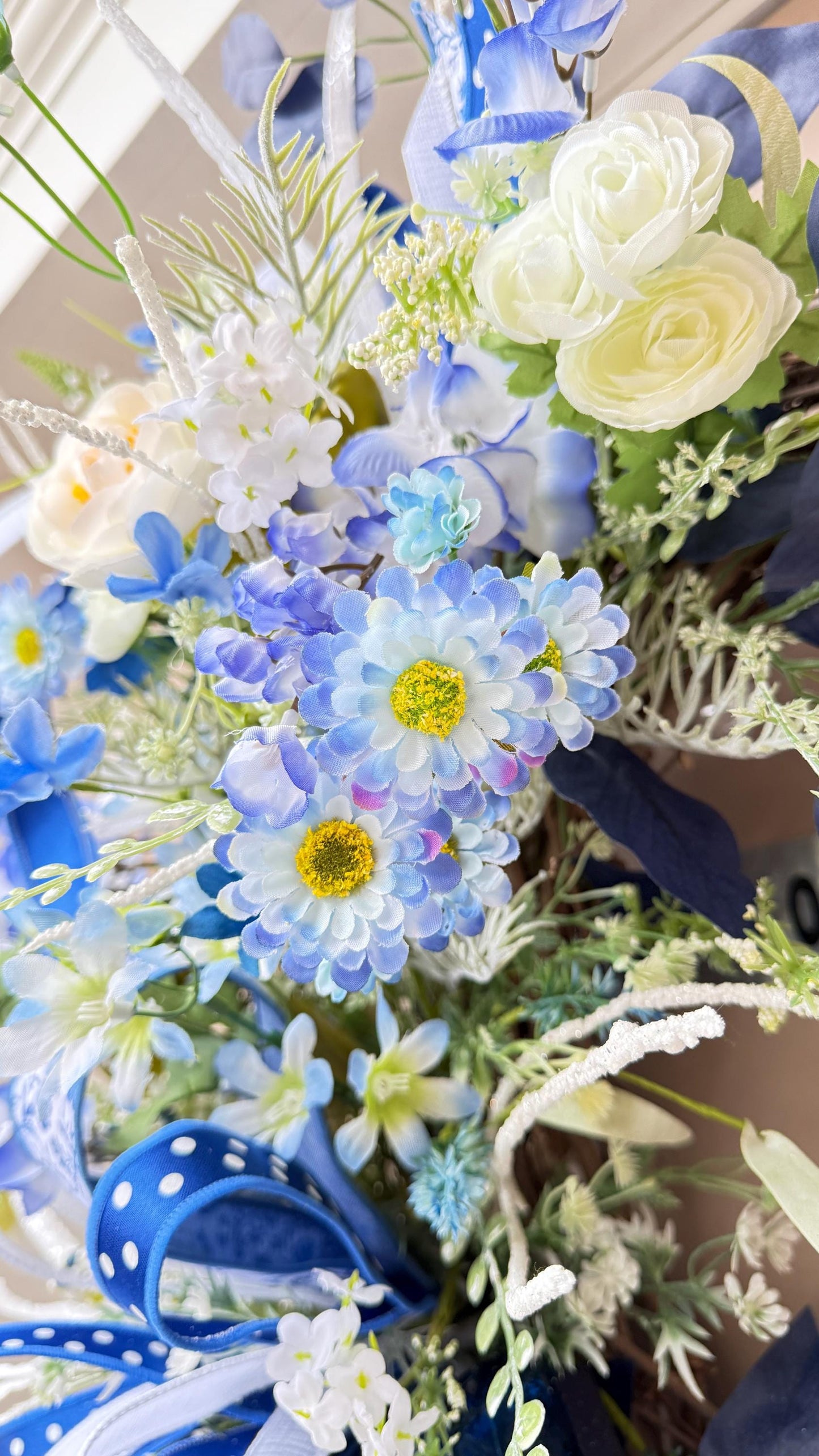 Blue Floral Wreath: French Countryside Decor, Silk Roses (24 inch)