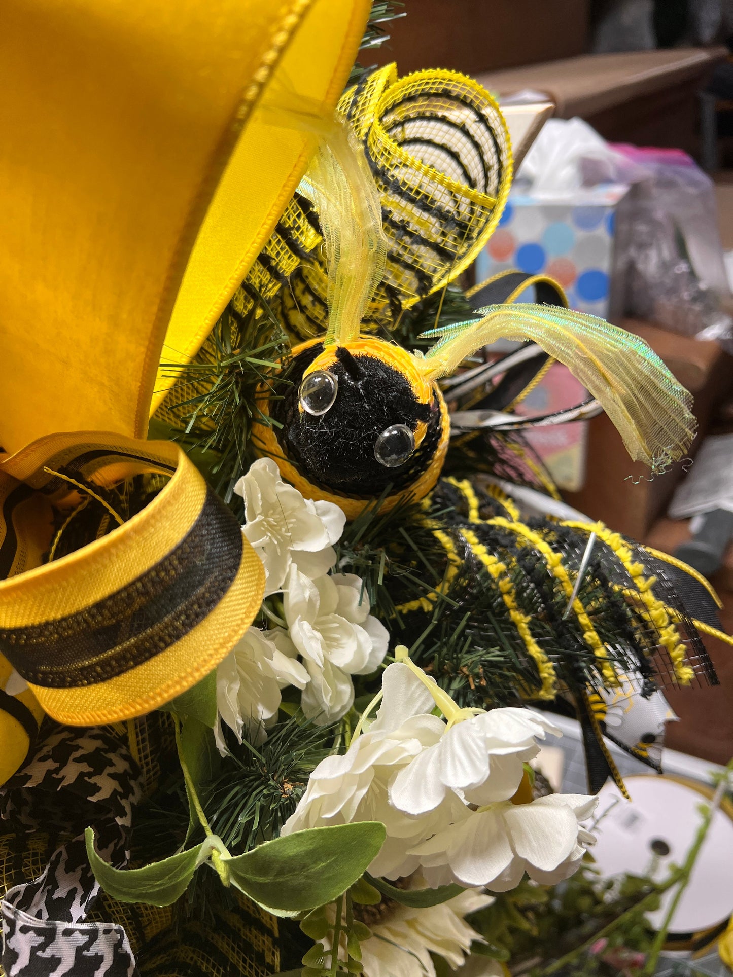 Bee & Sunflower Teardrop Swag: Whimsical Front Door Wreath