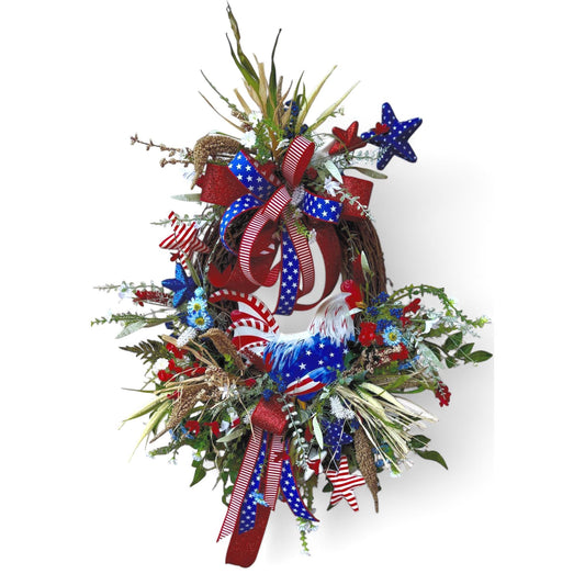 Patriotic Rooster Wreath: Americana Grapevine, 4th of July Decor