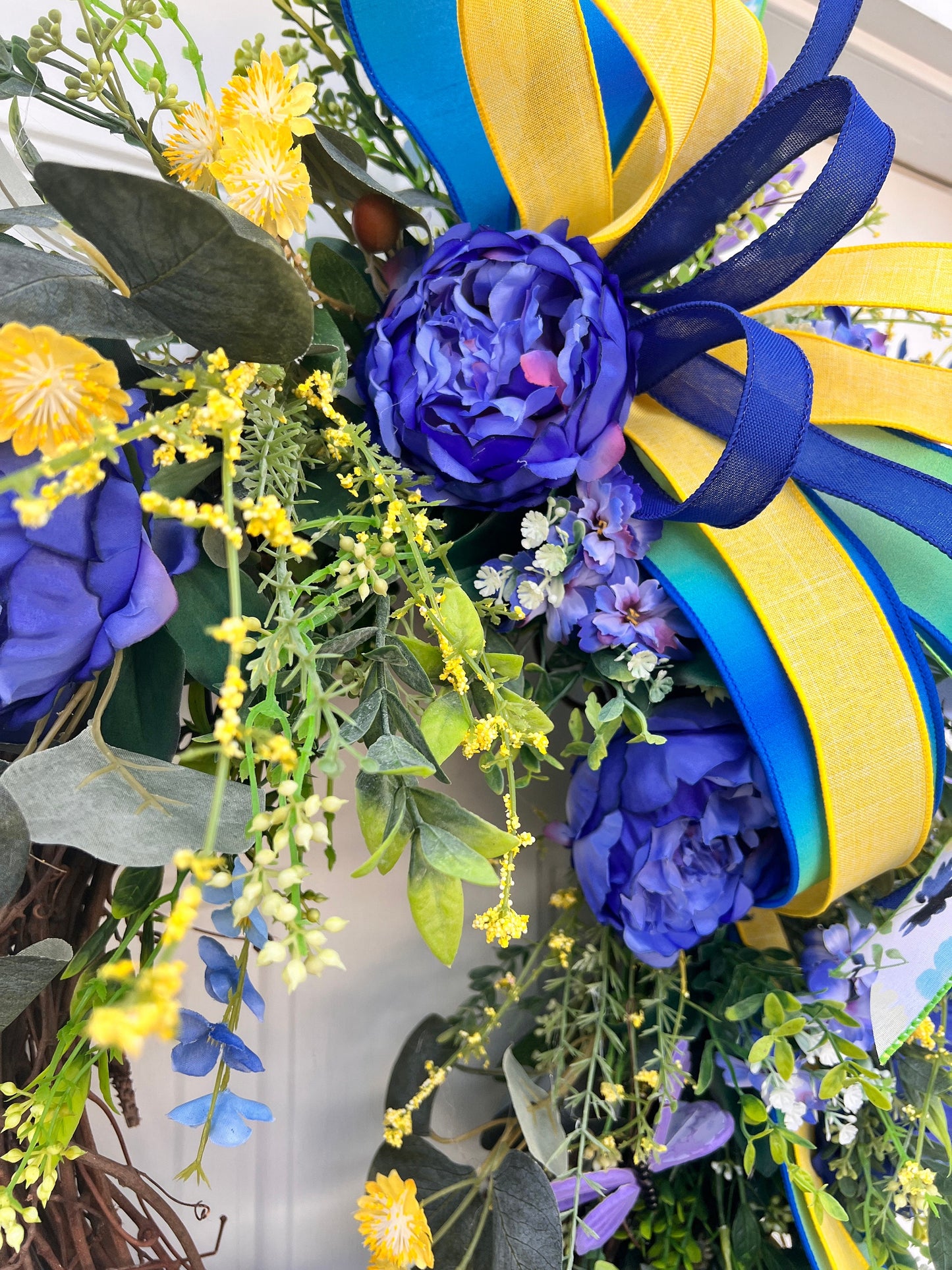 Blue Peony Wreath: Floral Grapevine, Summer Farmhouse Decor