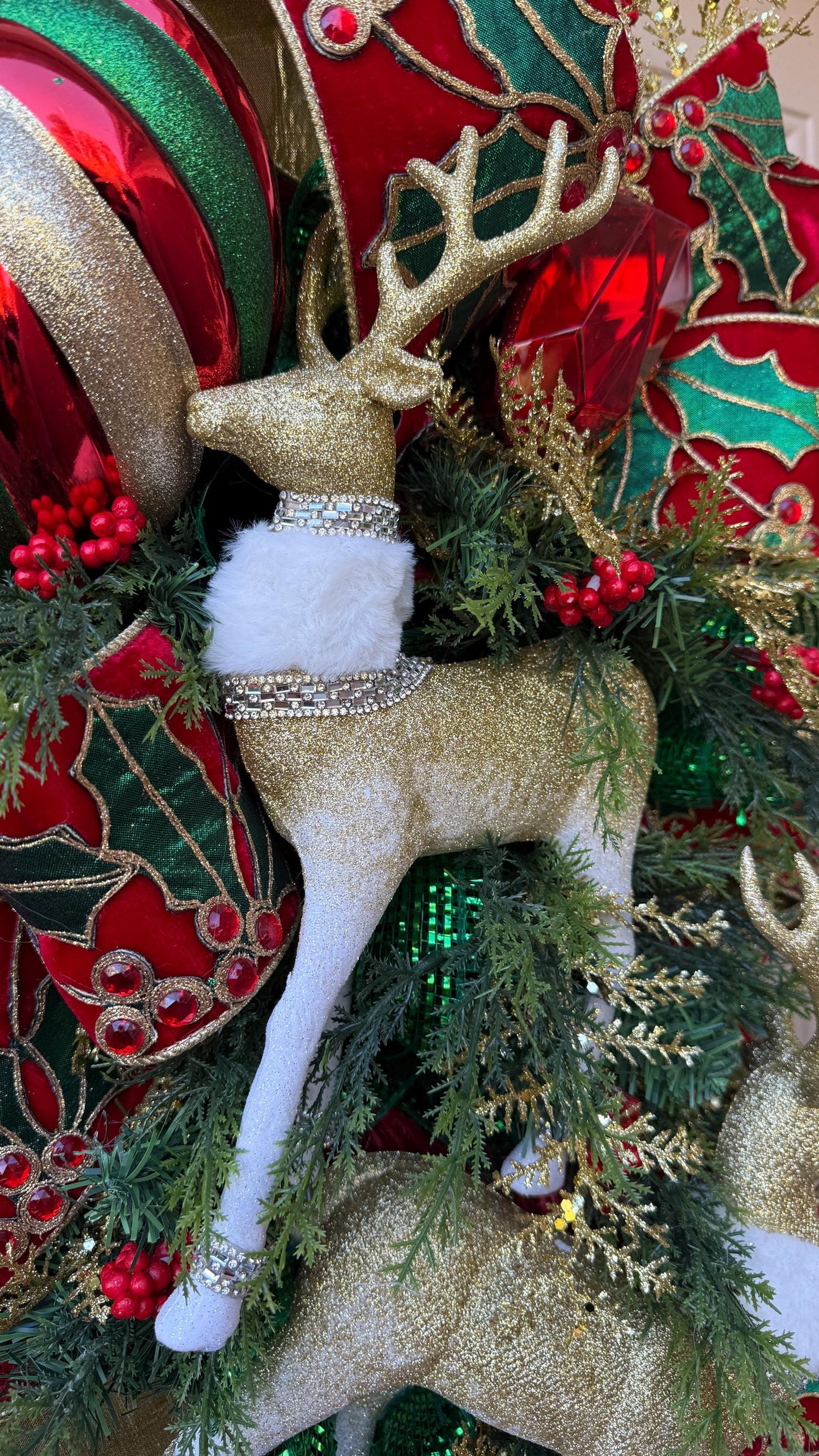 Handmade Extra Large Christmas Swag: Rhinestone Reindeer, Holiday Door Decor