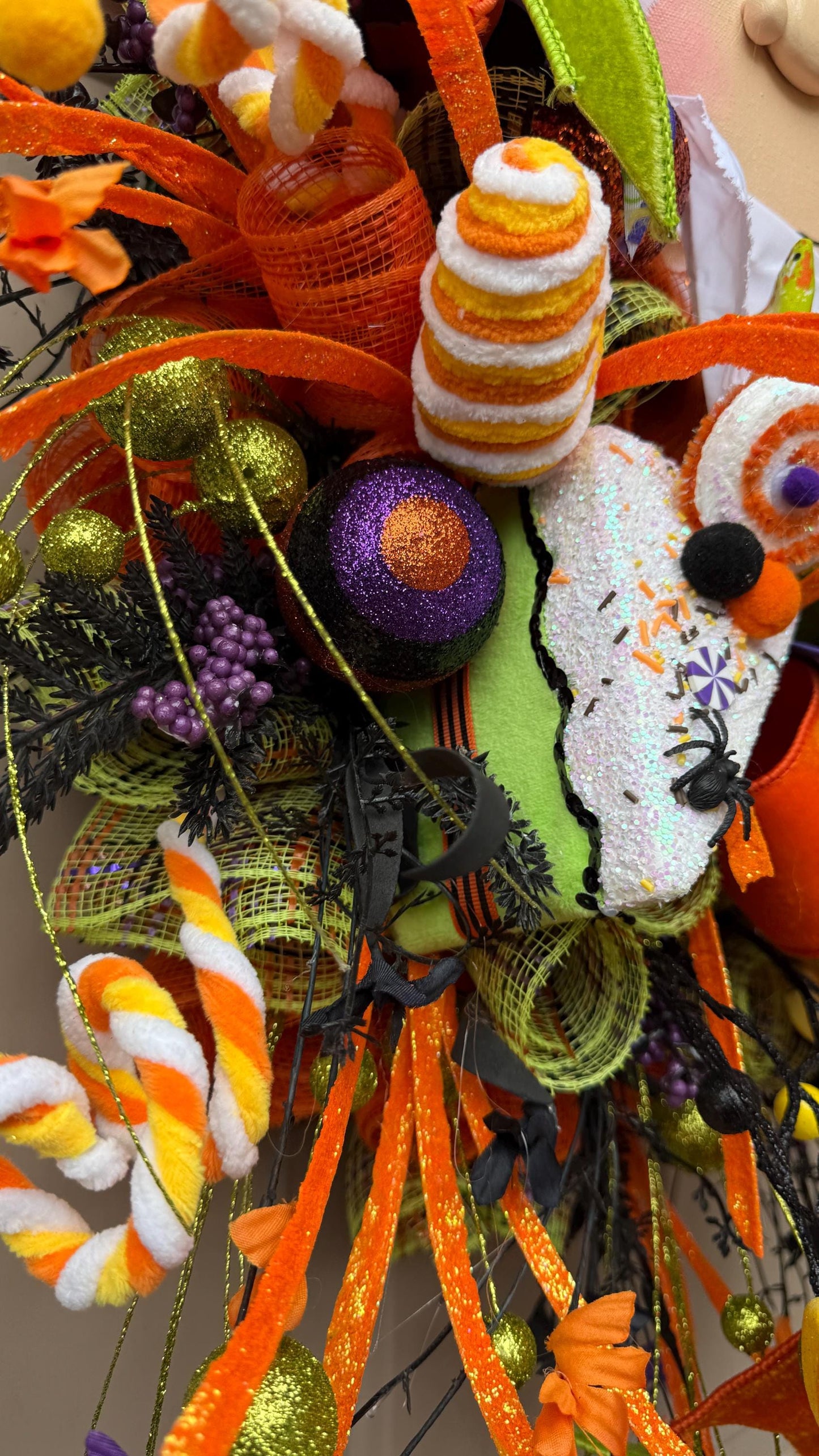 Mummy Halloween Wreath: Handmade Deco Mesh, Candy Corn Decor