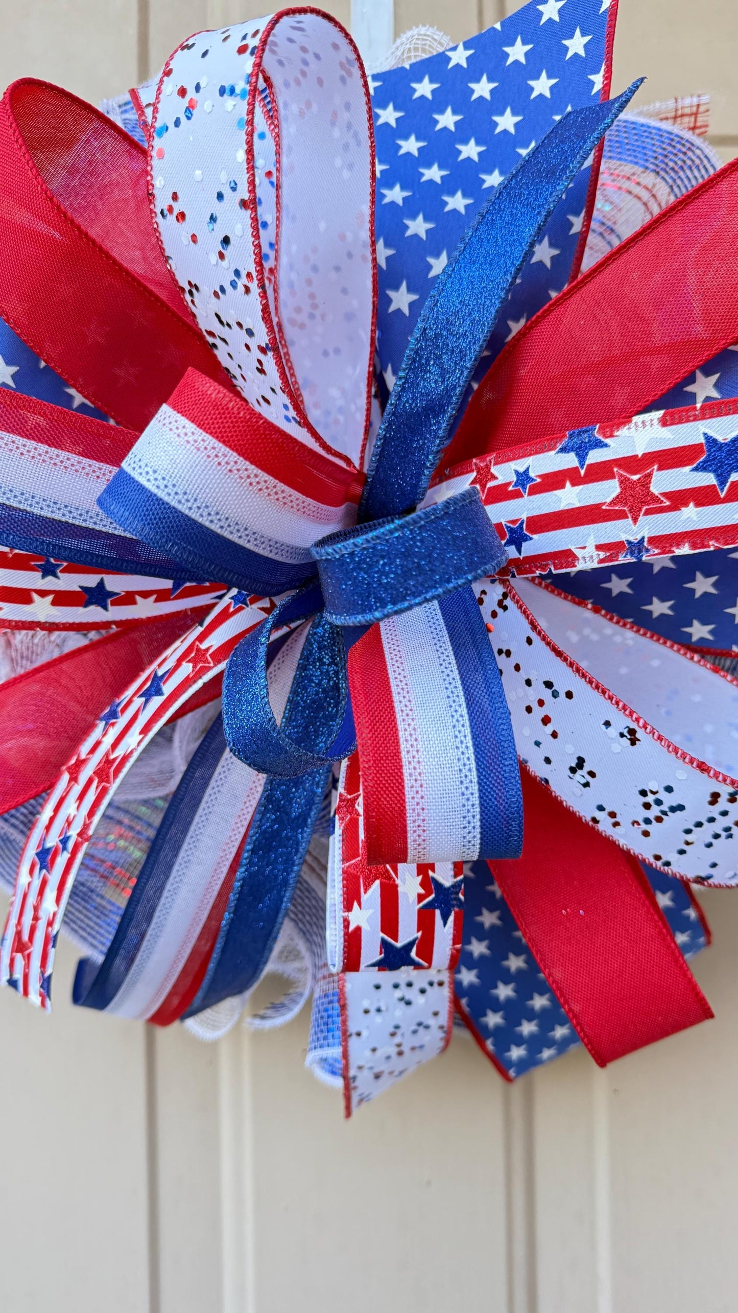 Patriotic 4th of July Door Bow, American Flag Wreath Topper
