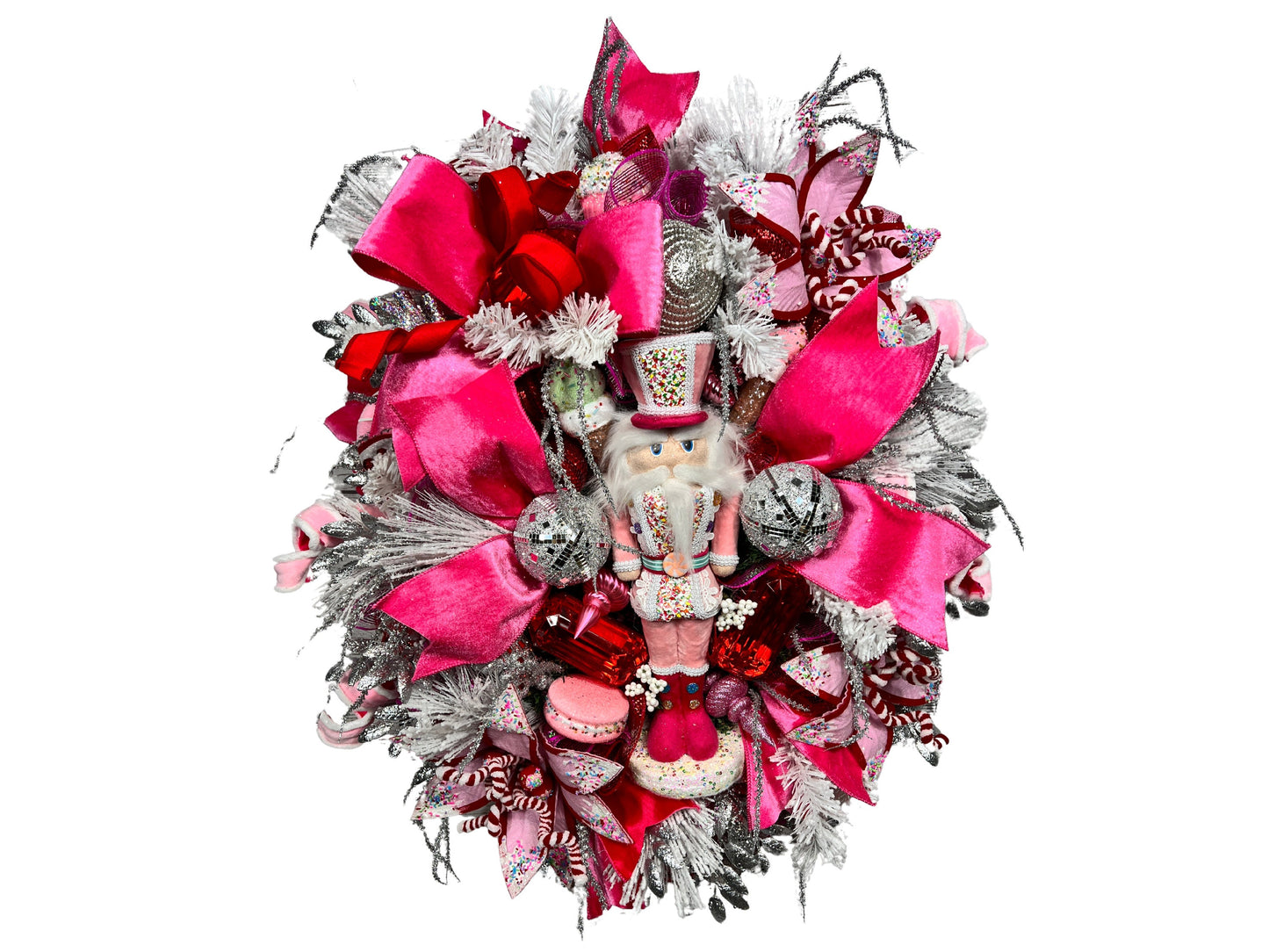 Trendy Nutcracker wreath, Seasonal Winter decorations, Pink and red Christmas,  Nutcracker Decorations, Jeweled Nutcracker.