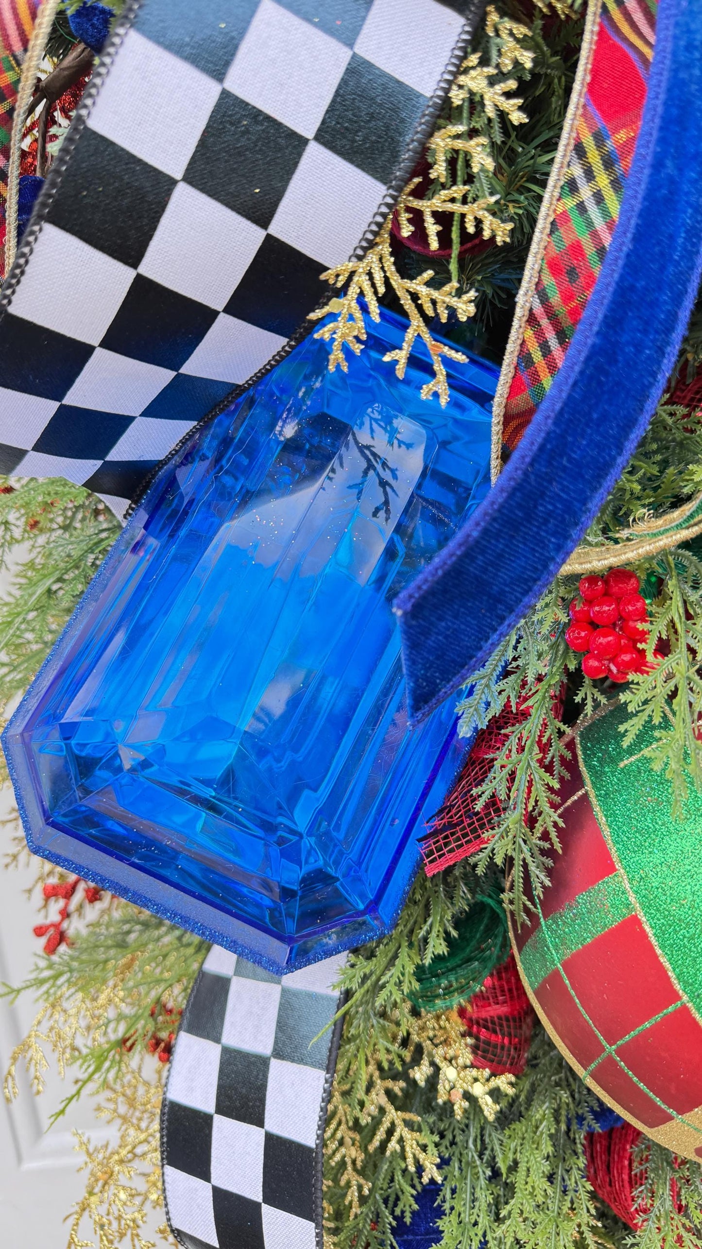 Oversized Luxury Christmas Swag with Velvet Accents, Jewel Details & Elegant Greenery