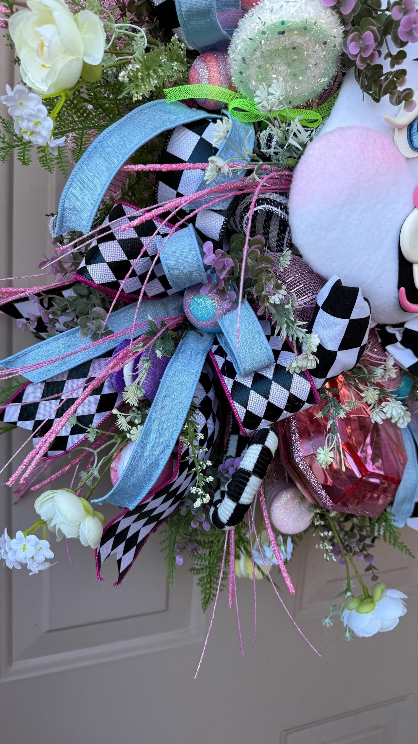 Pink Gem Easter Wreath: Handmade Bunny Door Decor
